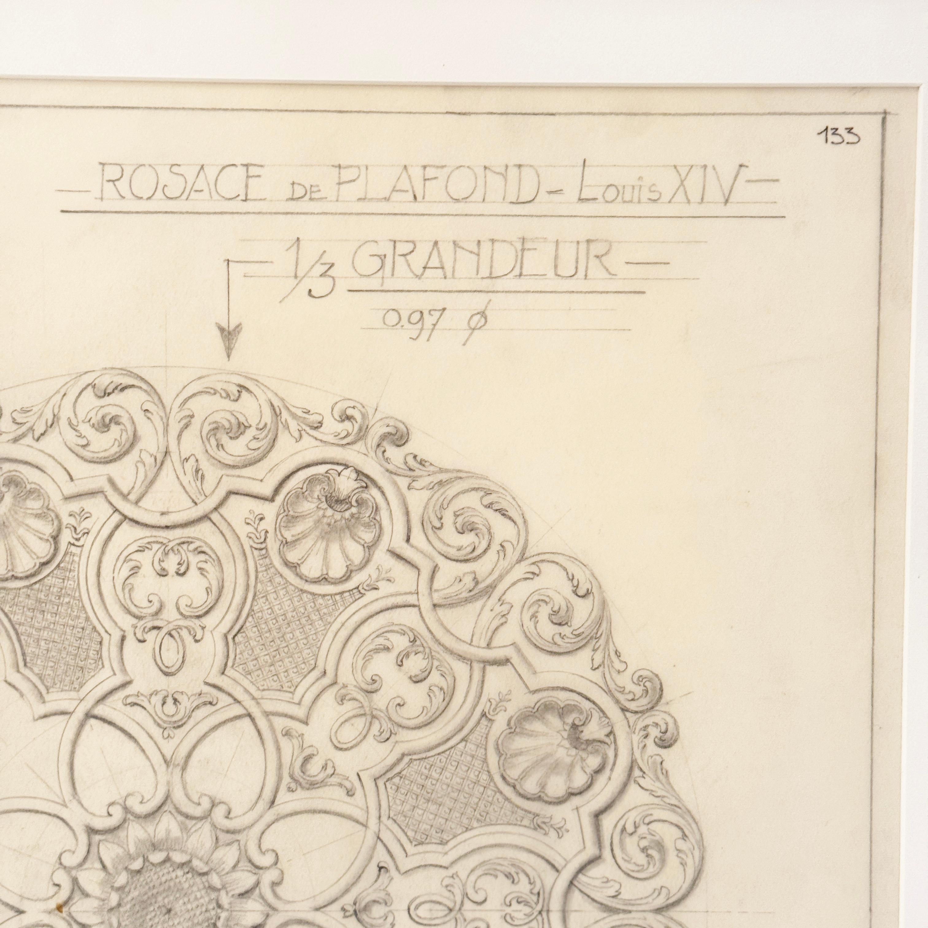 French Mid-20 Century Original Maison Jansen Architectural Detail Pencil Drawing For Sale
