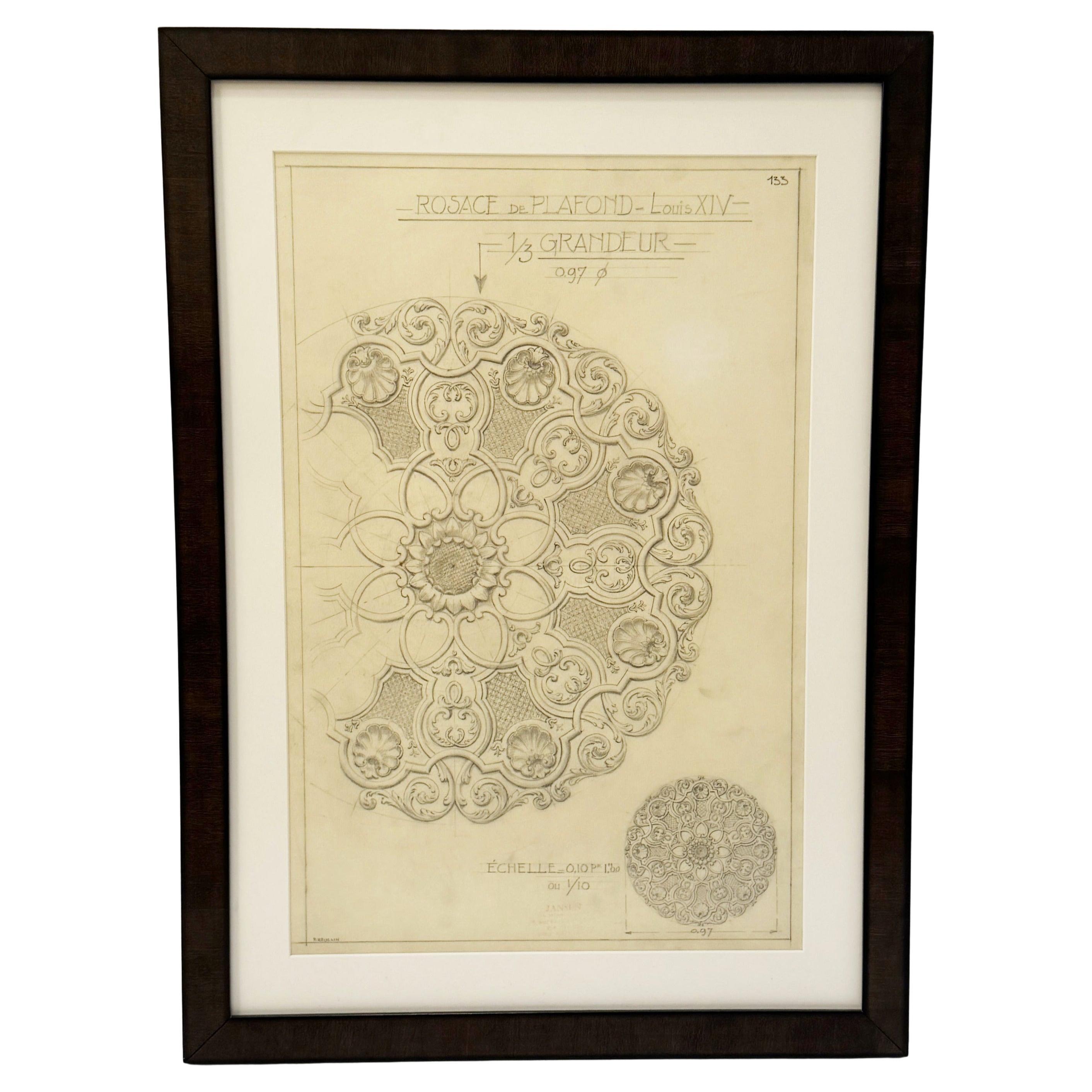 Mid-20 Century Original Maison Jansen Architectural Detail Pencil Drawing