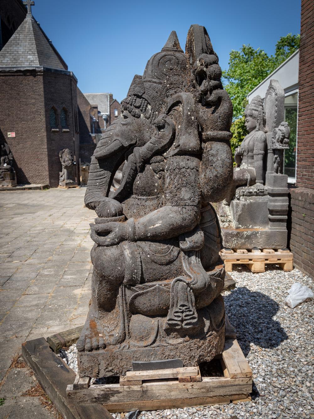 Mid 20 century very large & special old lavastone Ganesha statue from Indonesia For Sale 10