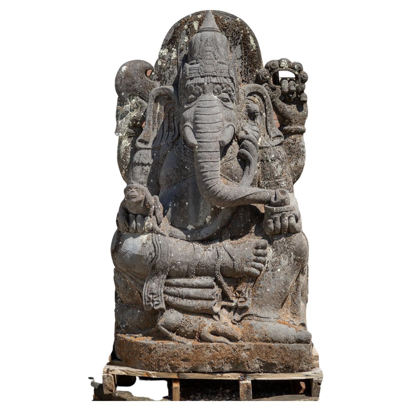 Mid 20 century very large & special old lavastone Ganesha statue from Indonesia For Sale