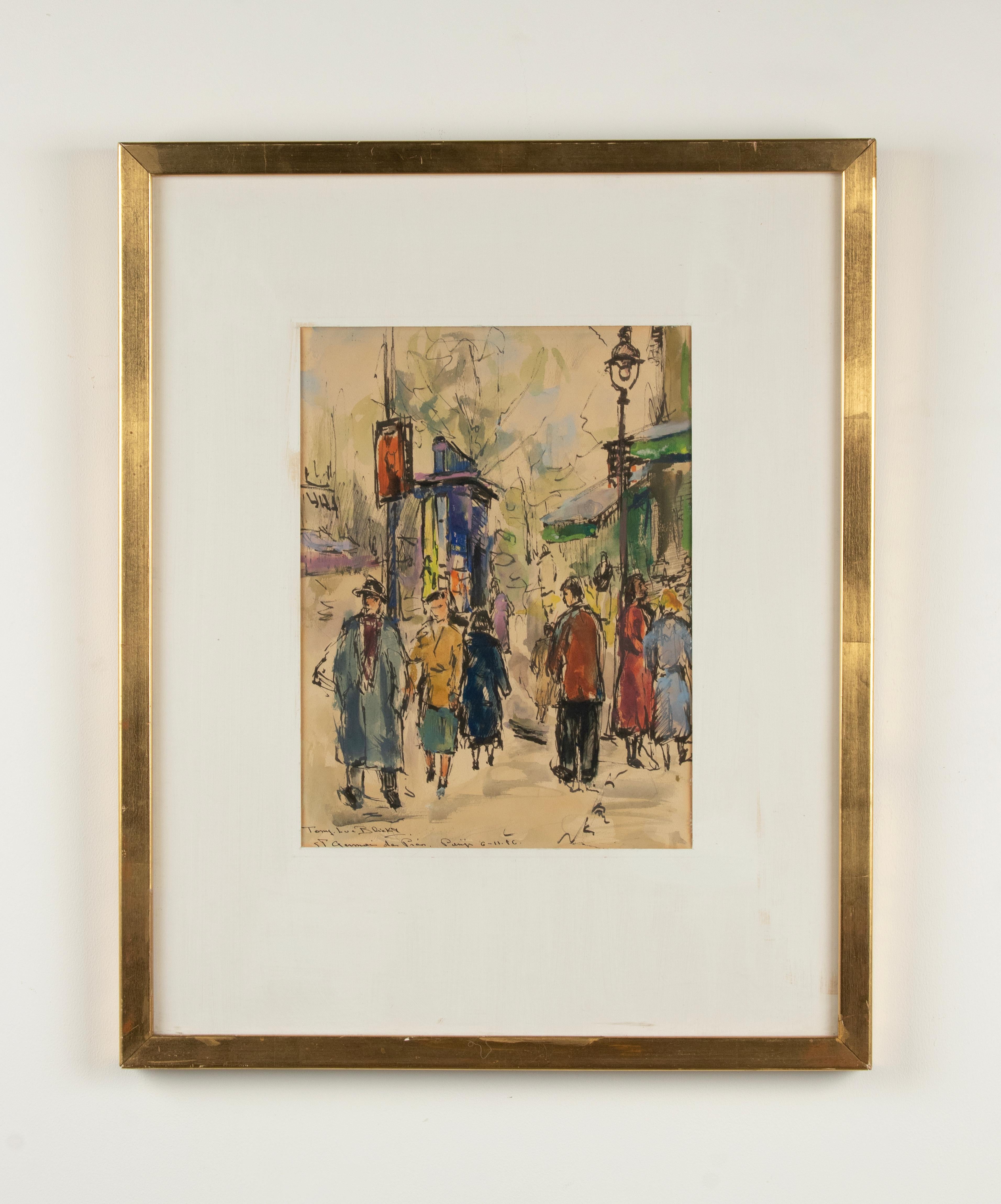 A nice mid-century modern expressionist watercolor, made and signed by Tony-Luc Blickx. Painted at the Saint-Germain-des-Prés area in Paris, the heart of the Latin quarter.
Signed and dated left under, 1956. Tony-Luc Blickx (Belgium, 1926 -