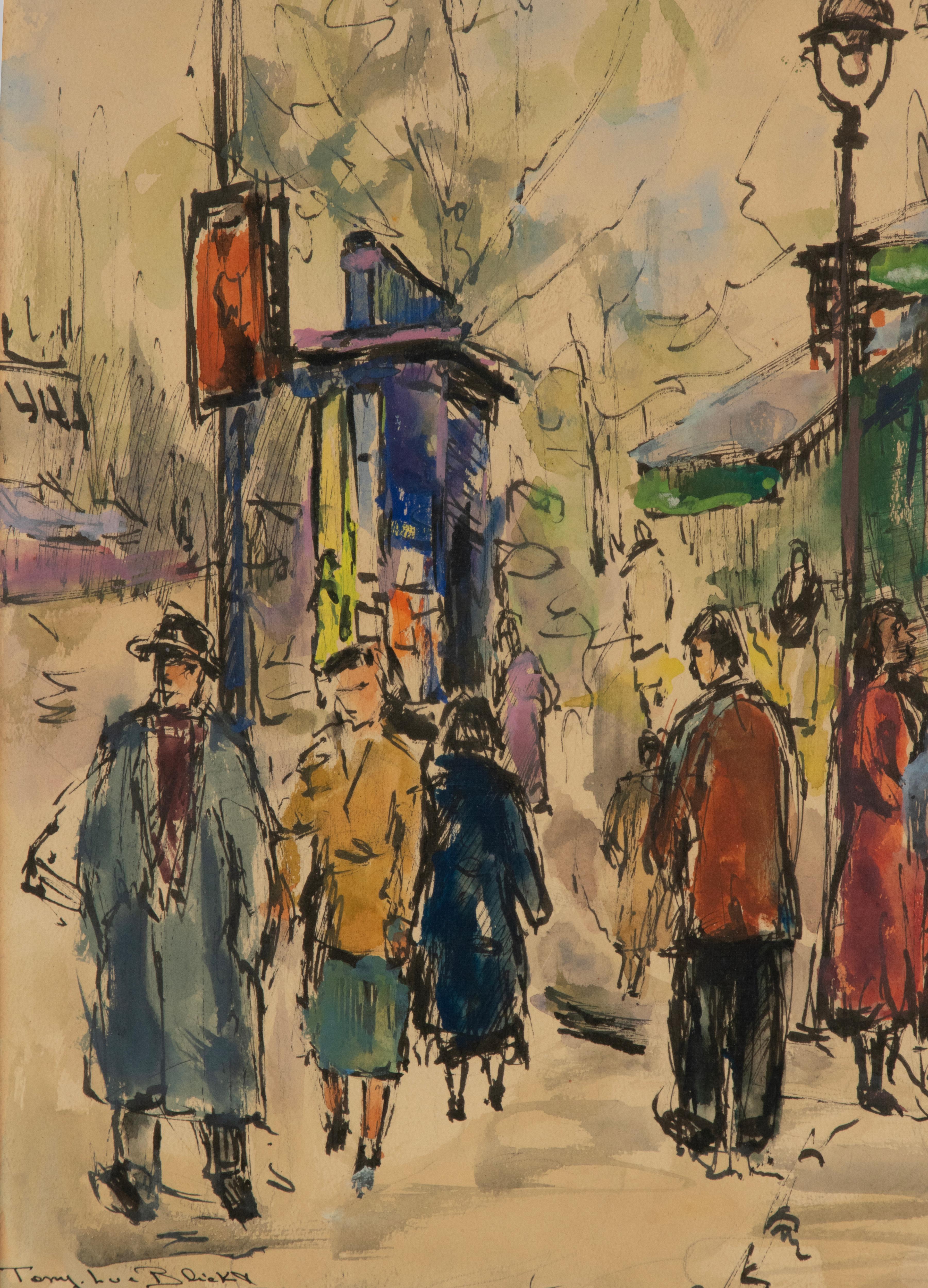 French Mid-20 Century Watercolor Painting at Paris -  Tony-Luc Blickx For Sale