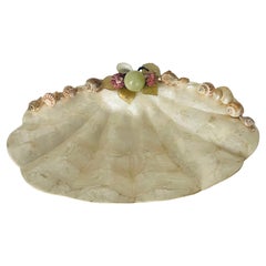 Mid 20 th c Capiz Shell Bowl with Jade and Shells
