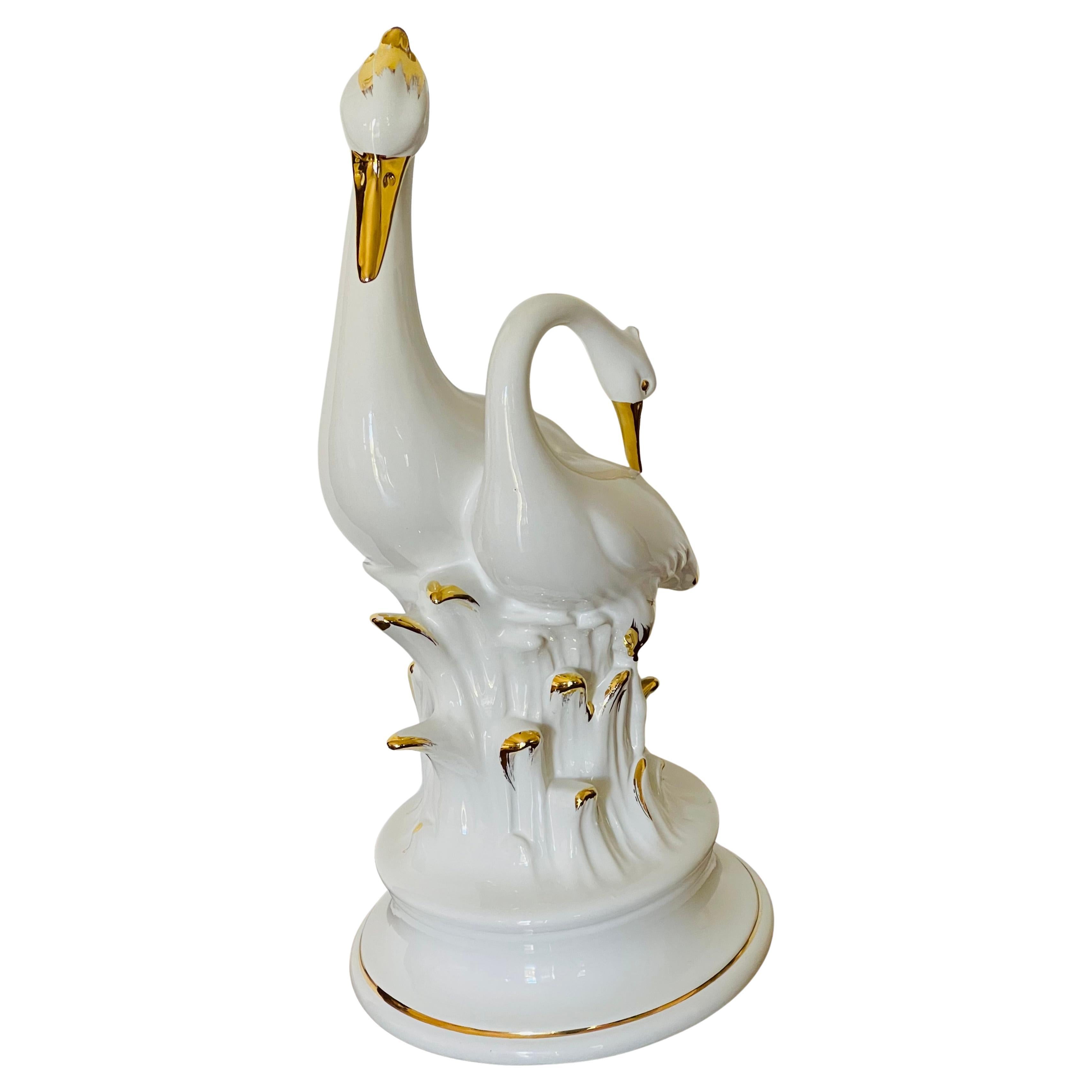 Mid 20 th c Italian Ceramic Pair Heron Birds en vente