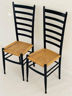 Sedie a schienale alto ebanizzate in stile Paolo Bufa della metà del XX secolo