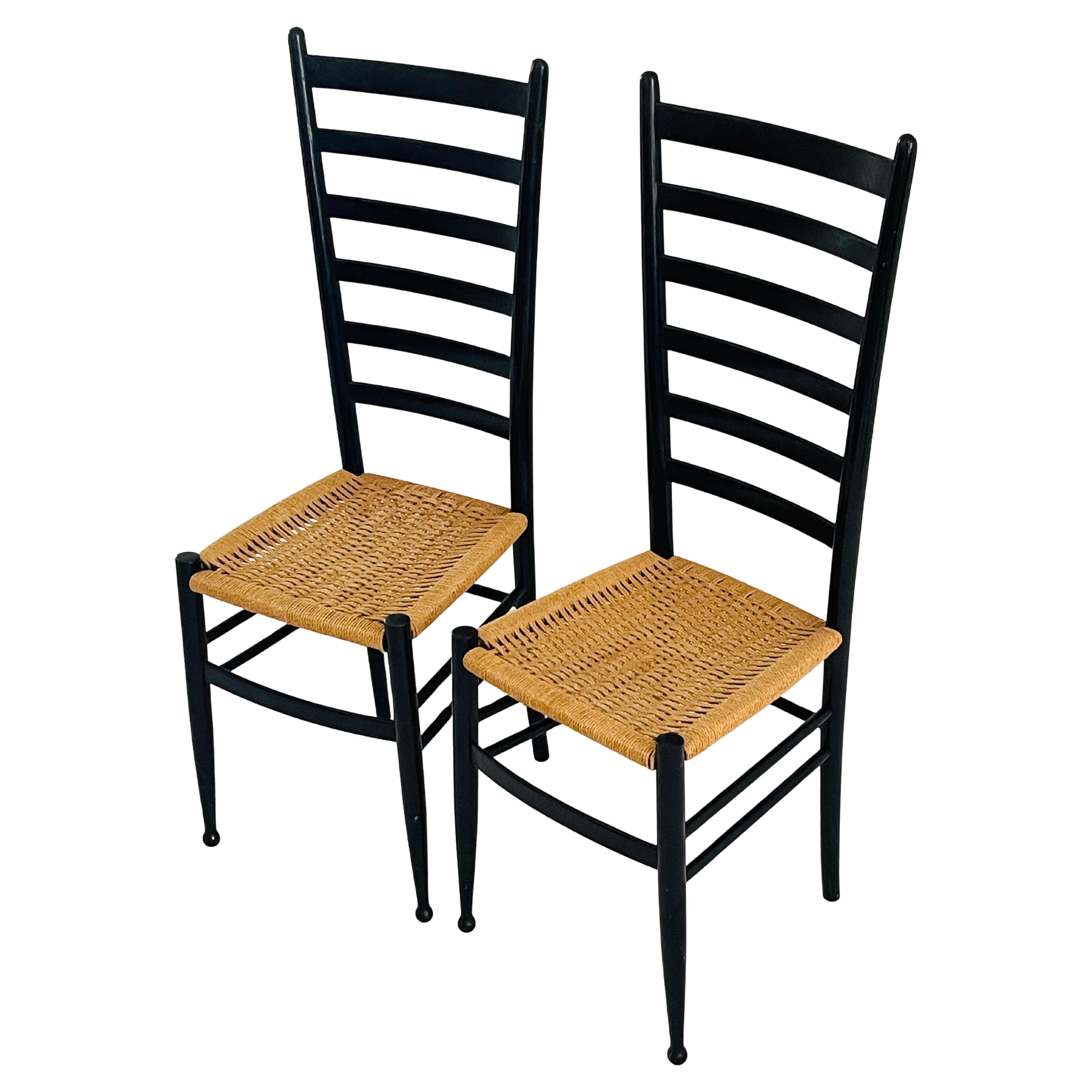 Mid 20 th c Italian Paolo Bufa Style Chiavari High back Ebonised Chairs