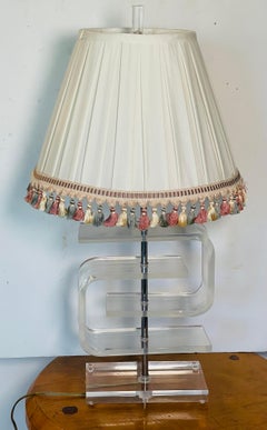 Mid 20 th c Lucite Lamp with Pleated Shade