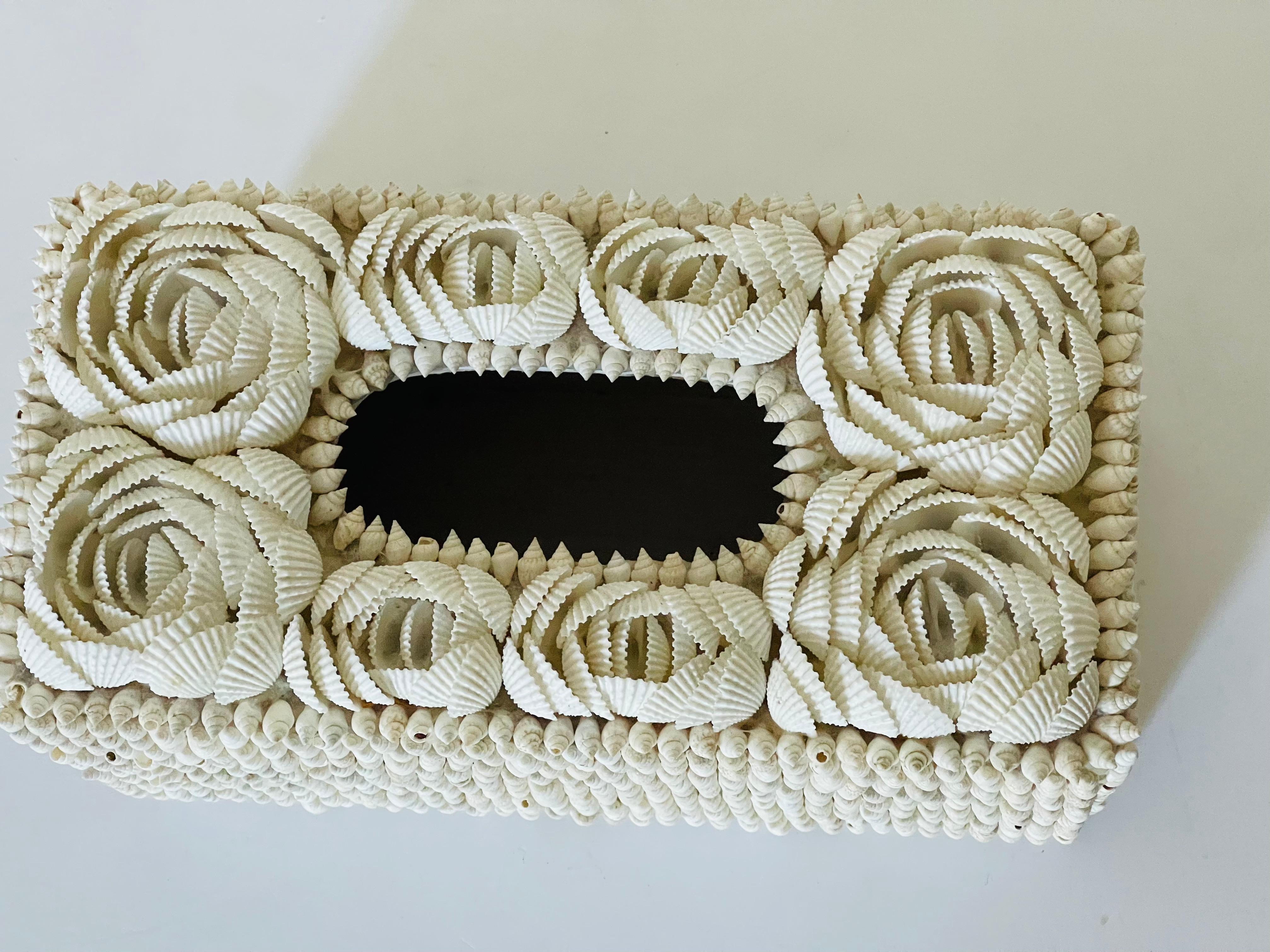 Mid-20th Century Mid 20 th c Sea Shell Encrusted Tissue Cover Box For Sale