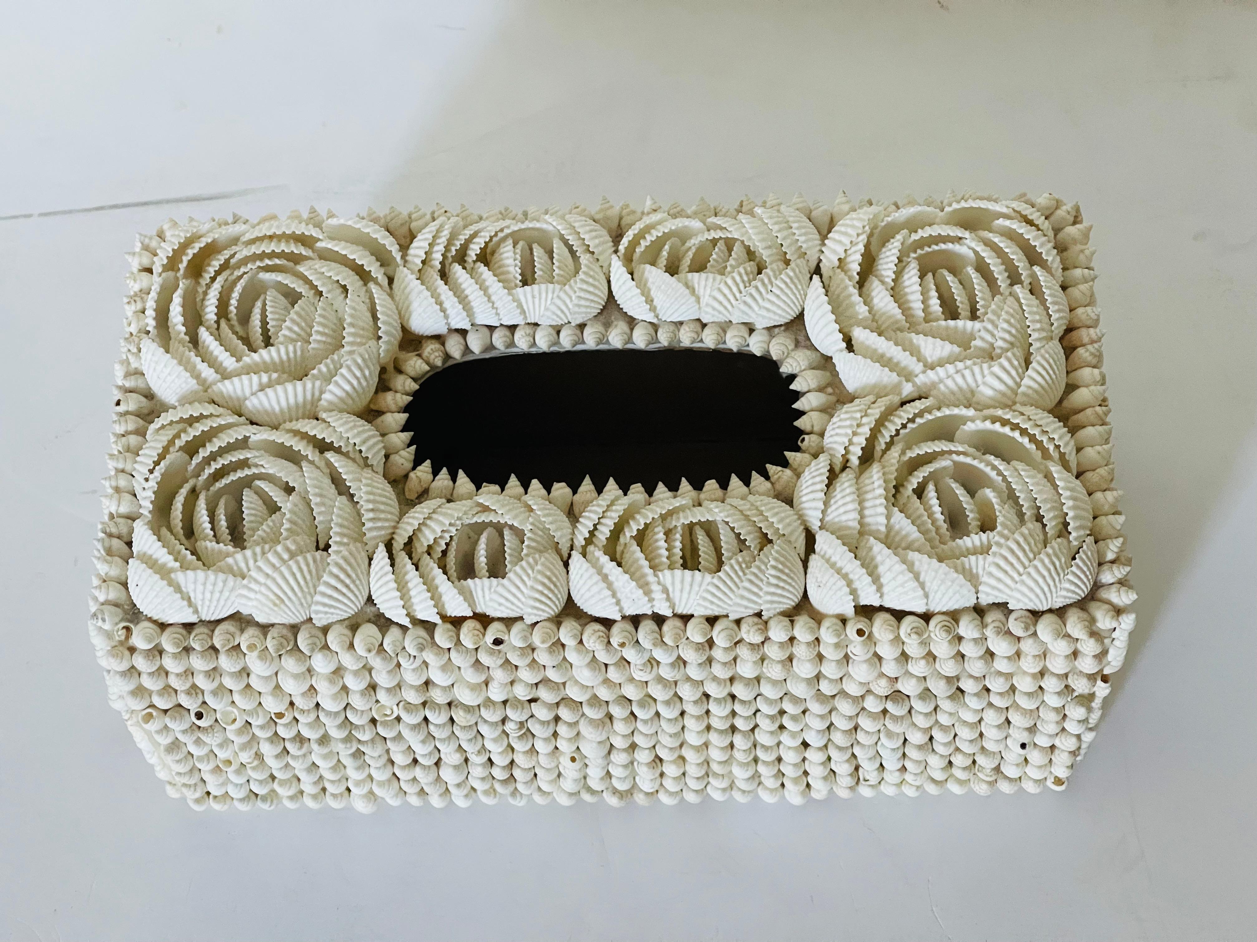 Mid 20 th c Sea Shell Encrusted Tissue Cover Box For Sale 1