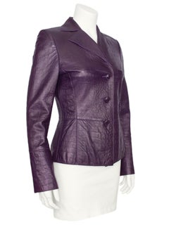 Mid 2000's Akris Plum Crocodile Embossed Leather Jacket