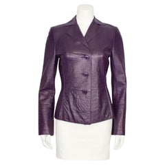 Mid 2000's Akris Plum Crocodile Embossed Leather Jacket