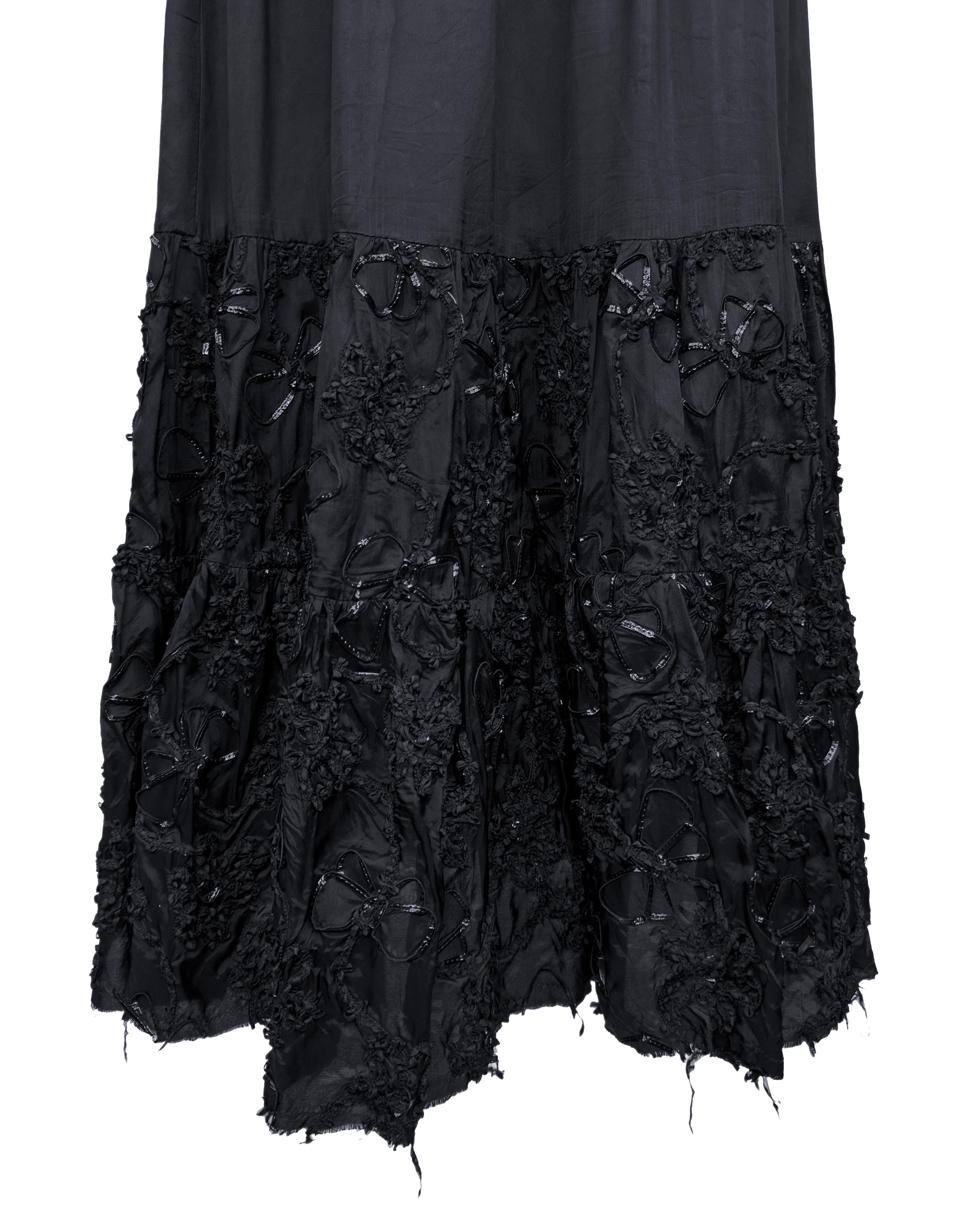 Women's Mid 2000's Comme Des Garcons Black Maxi Skirt with Sequin Appliqué For Sale
