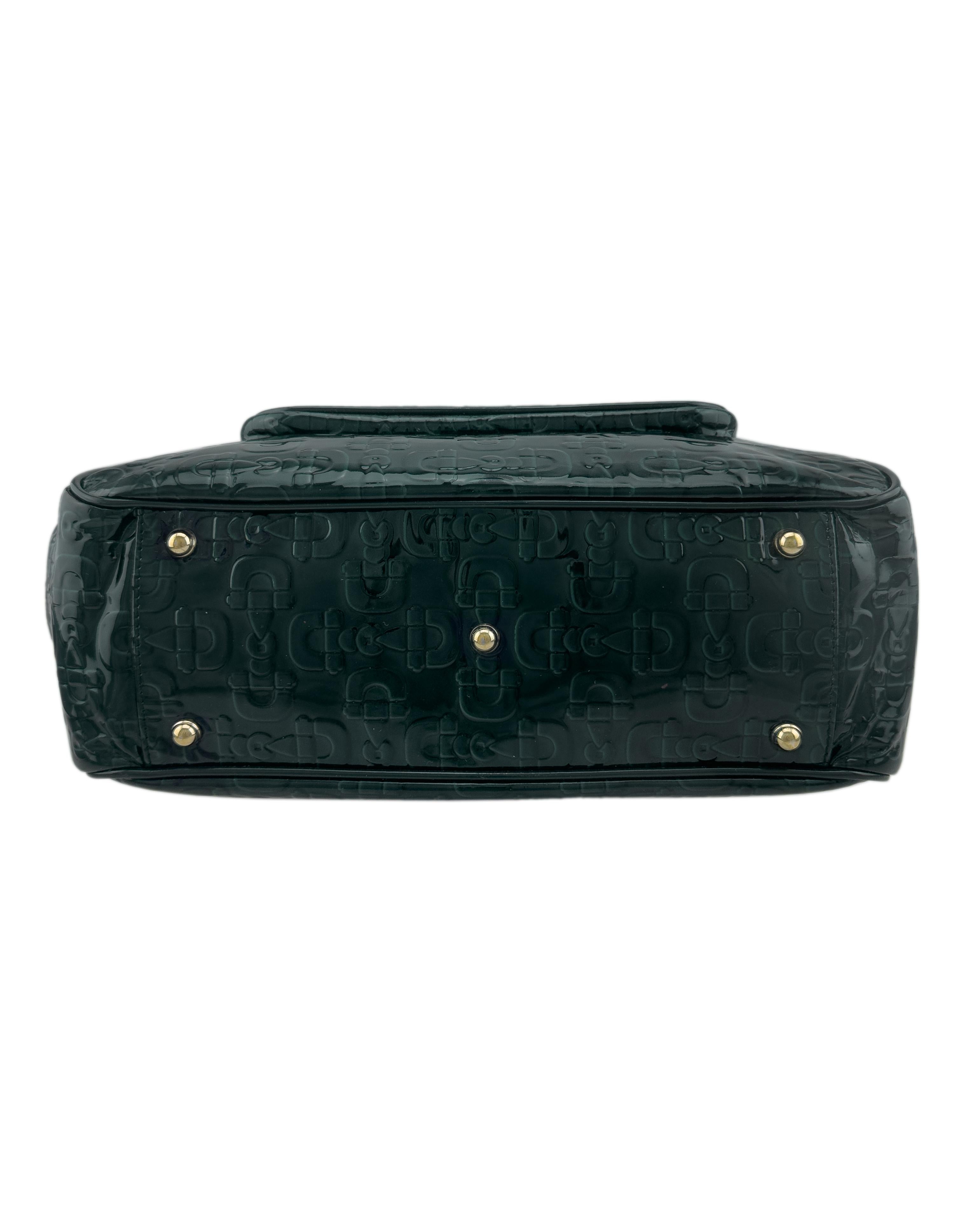 Mid 2000's Gucci Dark Green Patent Leather Top Handle 'Glam' Bag In Good Condition In Toronto, Ontario