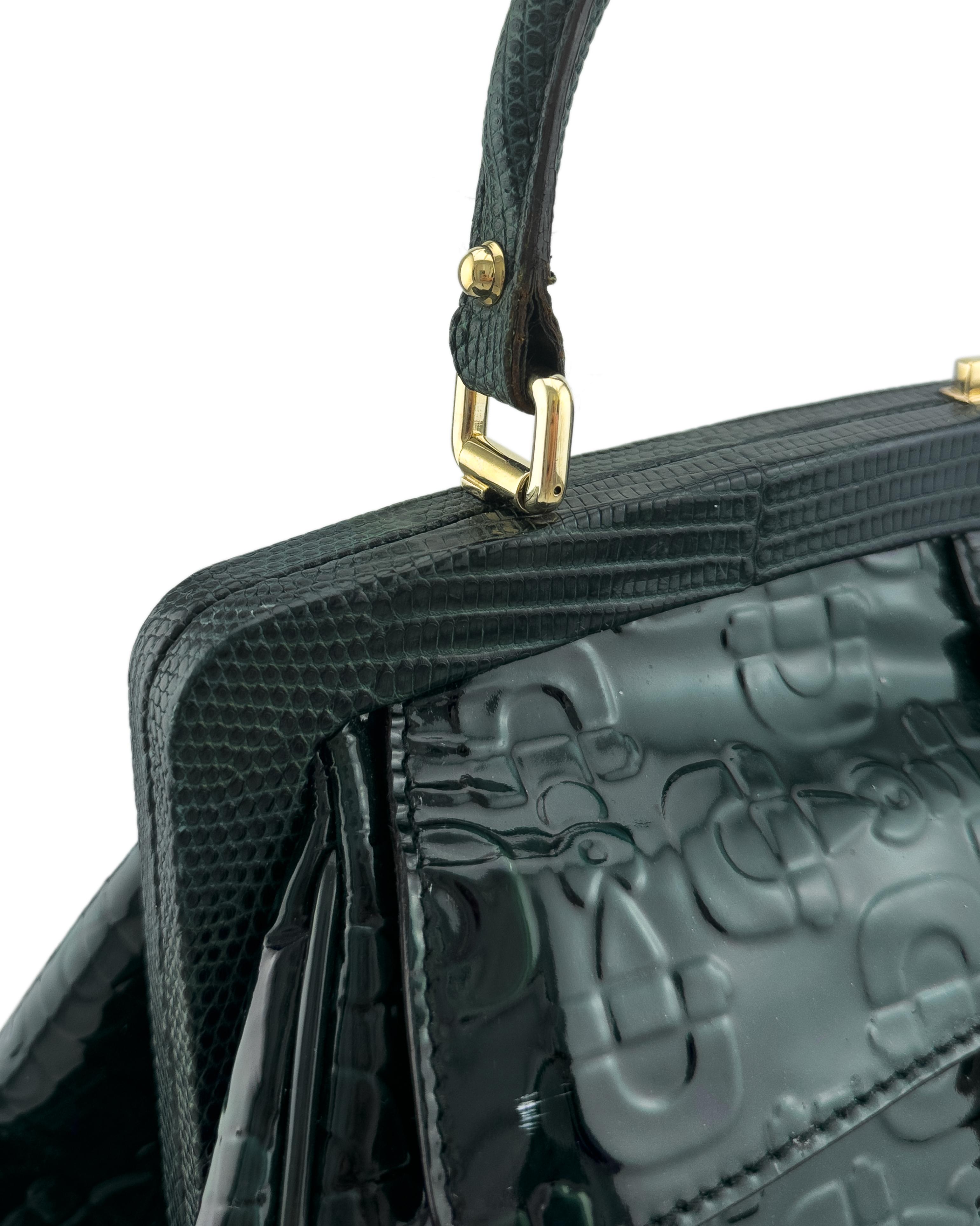 Women's or Men's Mid 2000's Gucci Dark Green Patent Leather Top Handle 'Glam' Bag