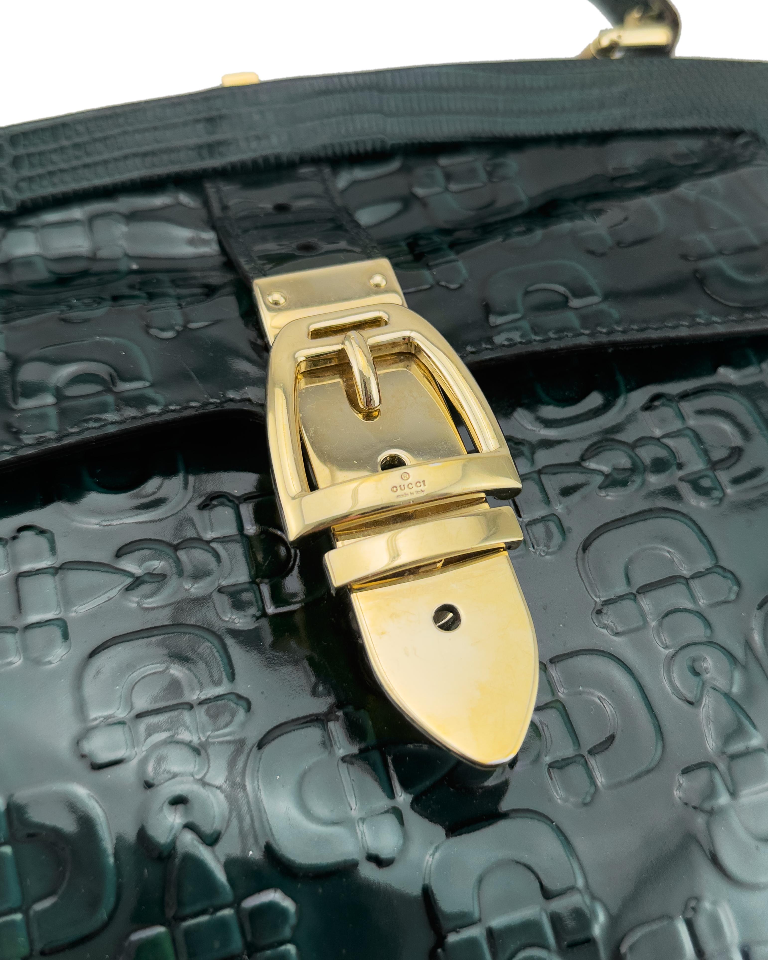 Mid 2000's Gucci Dark Green Patent Leather Top Handle 'Glam' Bag 1