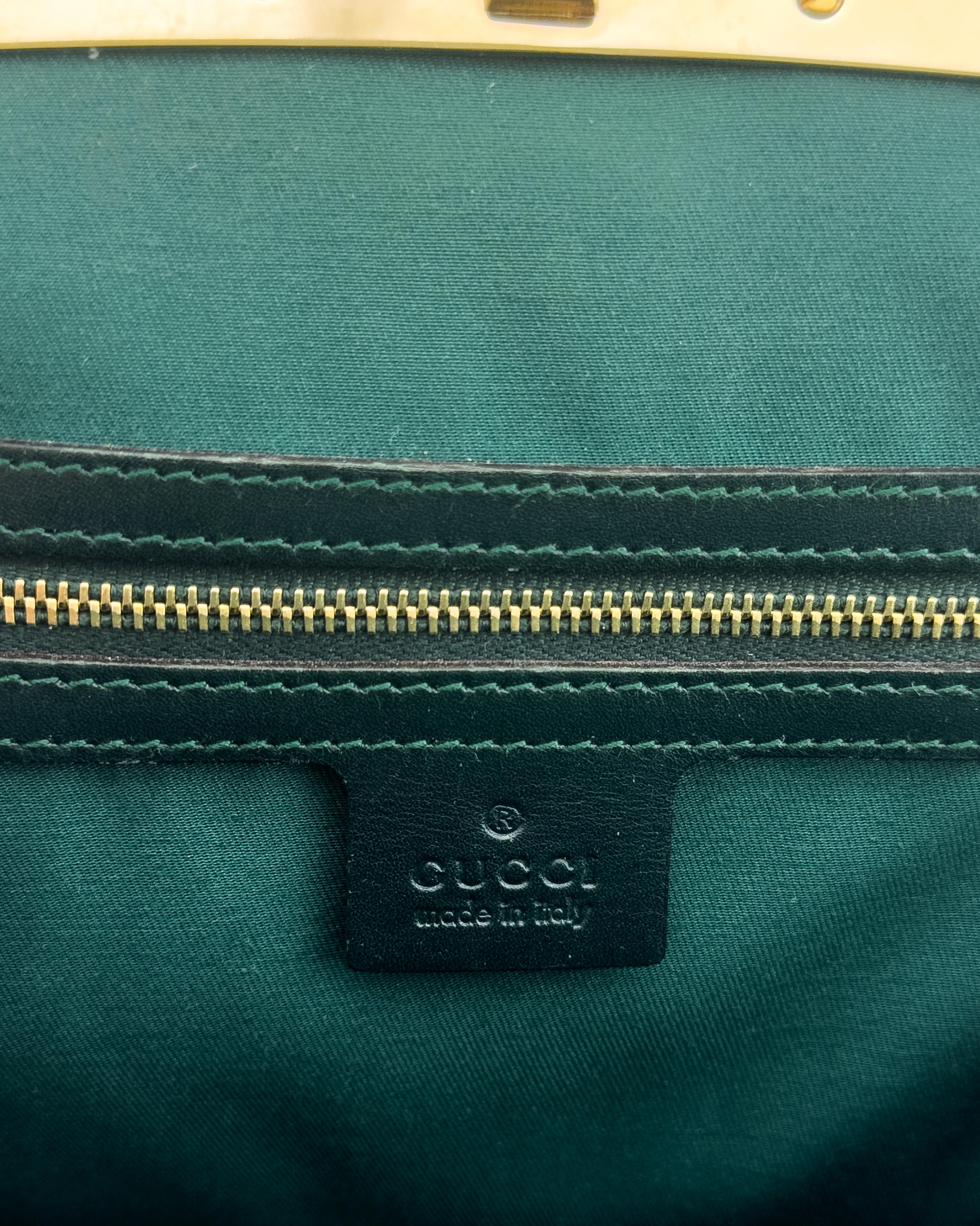 Mid 2000's Gucci Dark Green Patent Leather Top Handle 'Glam' Bag 2