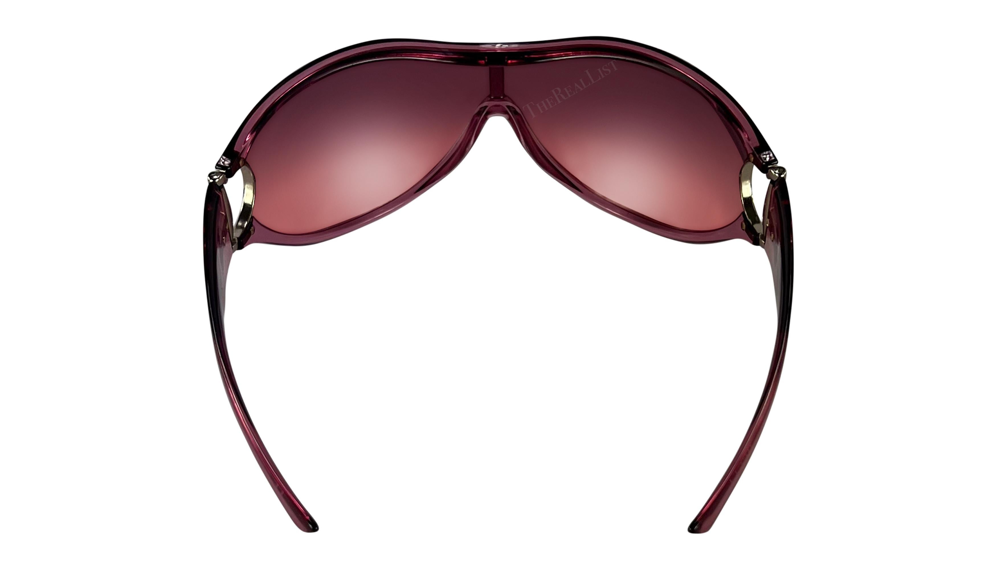 Brown Mid 2000s Gucci Transparent Pink Shield Oversized Sunglasses For Sale