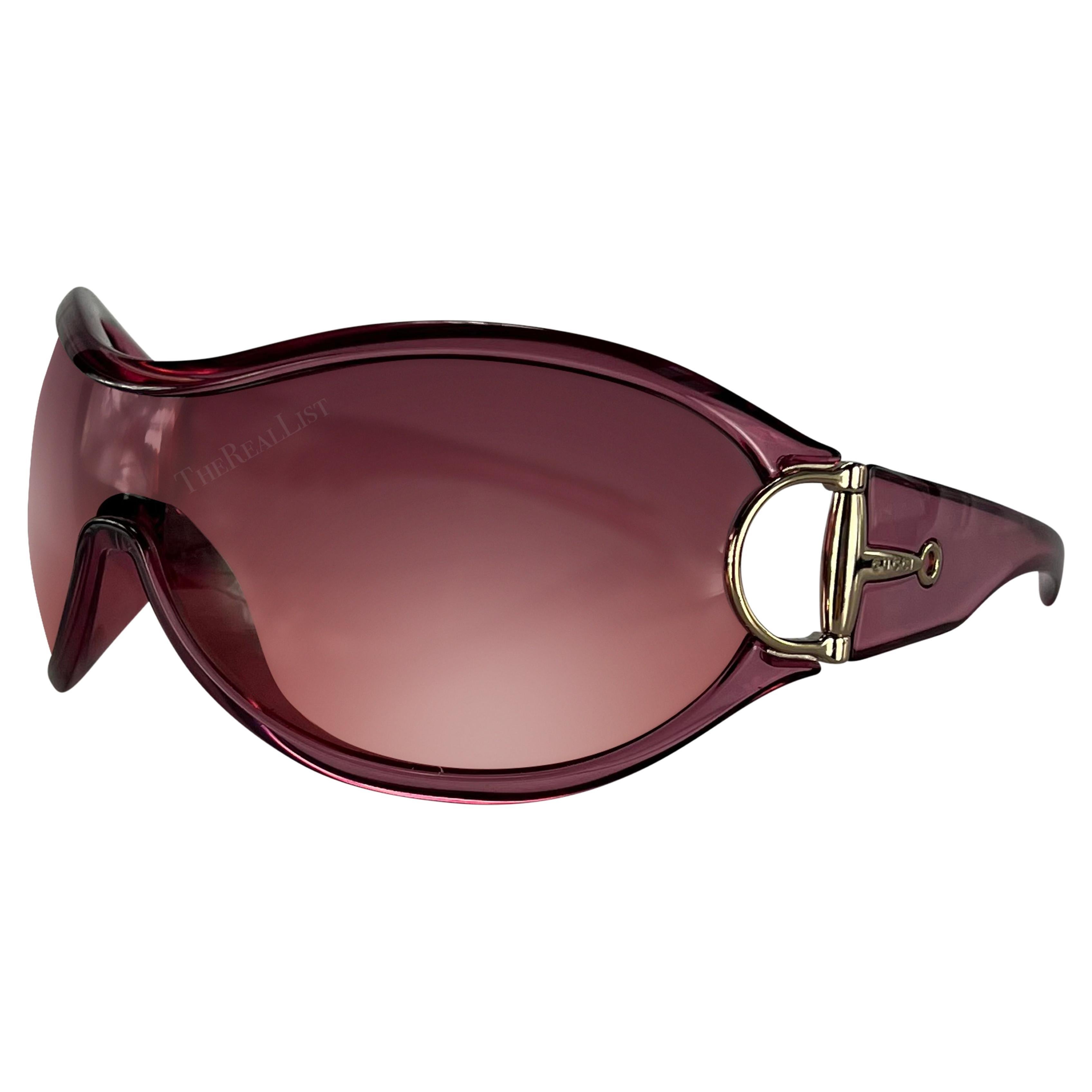 Mid 2000s Gucci Transparent Pink Shield Oversized Sunglasses  en vente