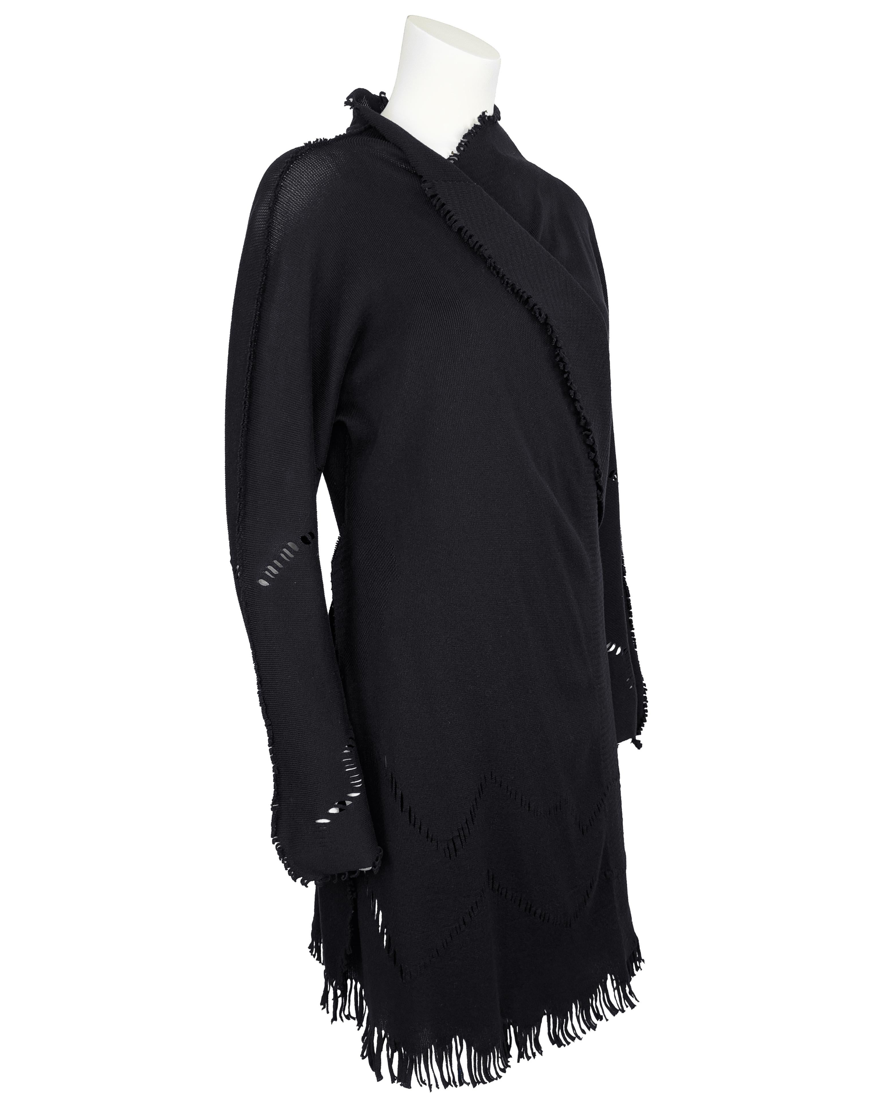 Nero Issey Miyake Fête, cardigan a portafoglio in maglia nera della metà degli anni 2000 in vendita