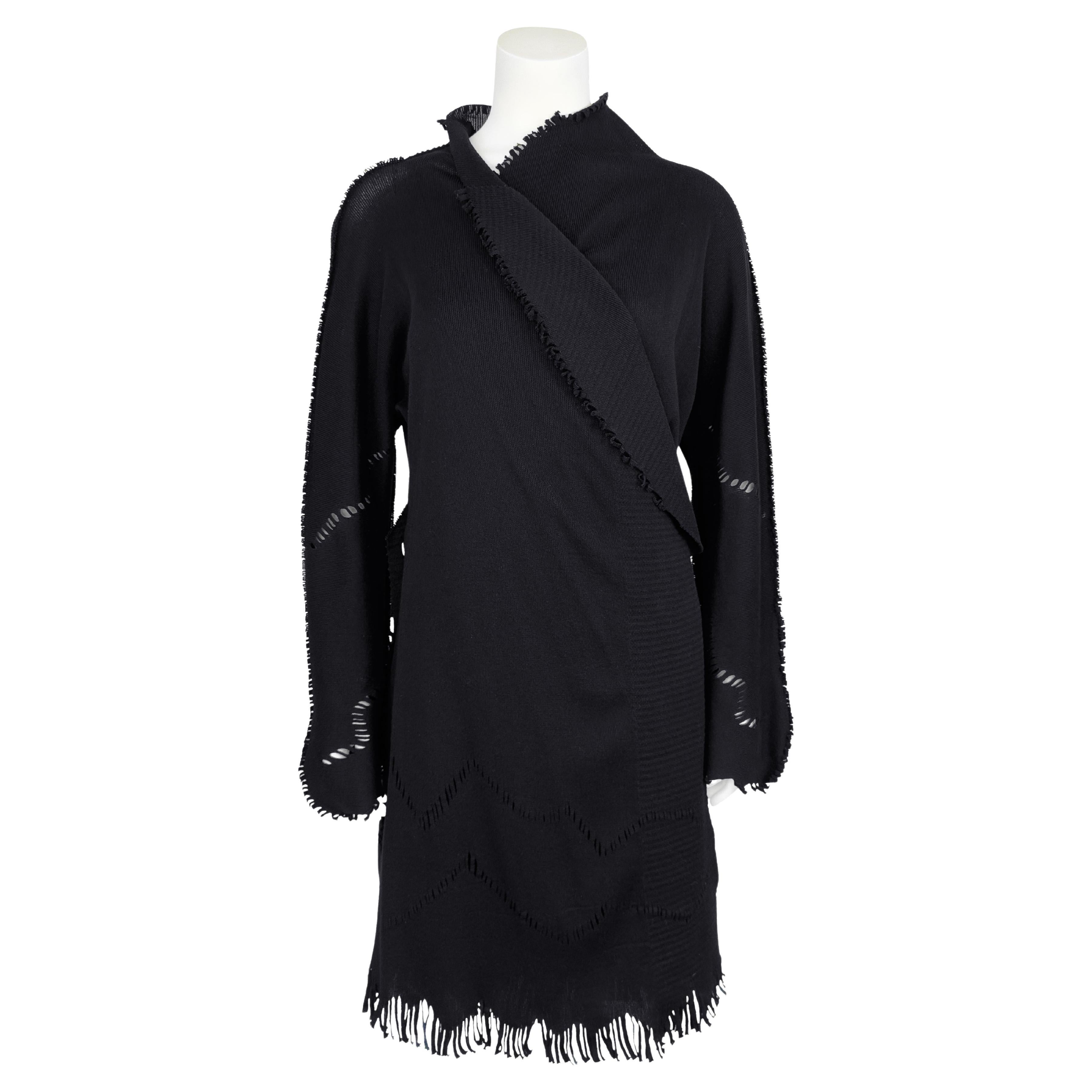 Issey Miyake Fête, cardigan a portafoglio in maglia nera della metà degli anni 2000 in vendita
