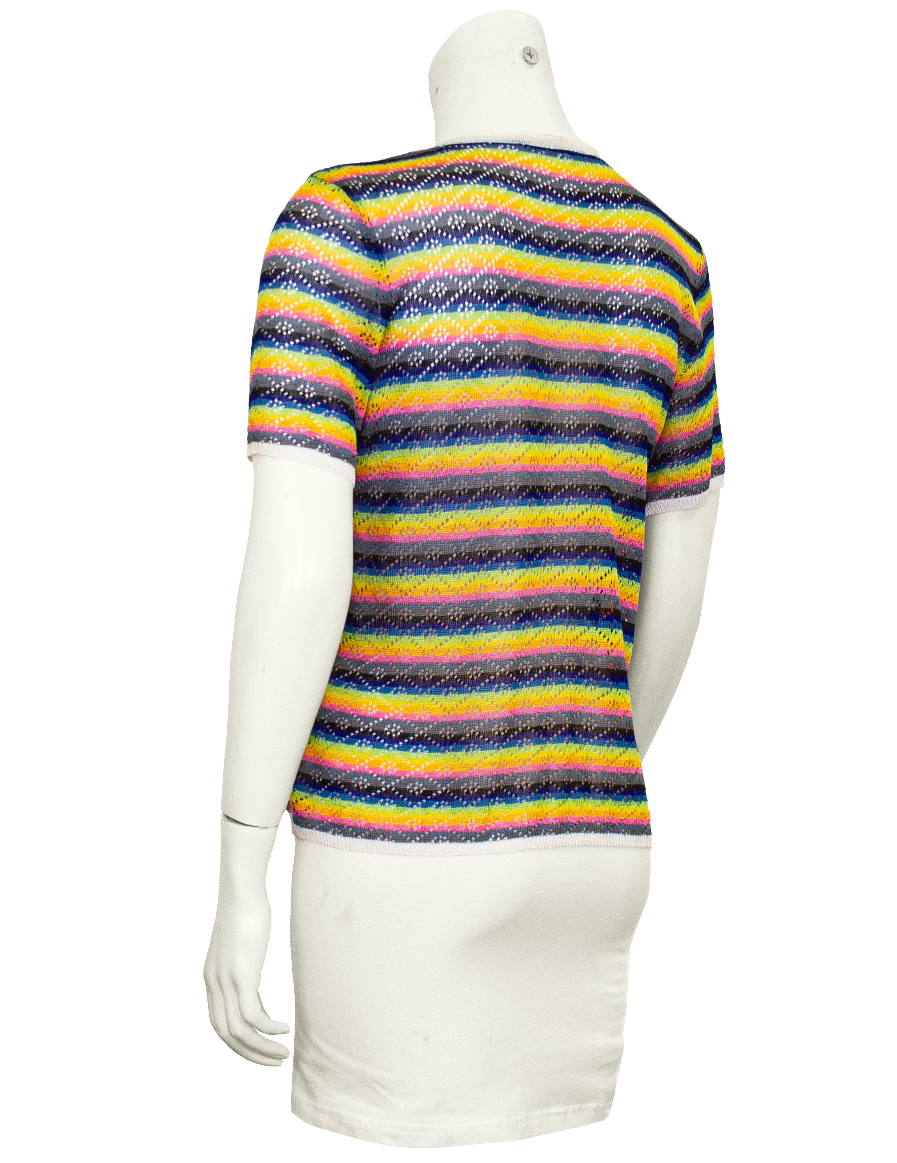 Camiseta de punto con patchwork de ganchillo y ojales John Galliano de mediados de la década de 2000 Beige en venta