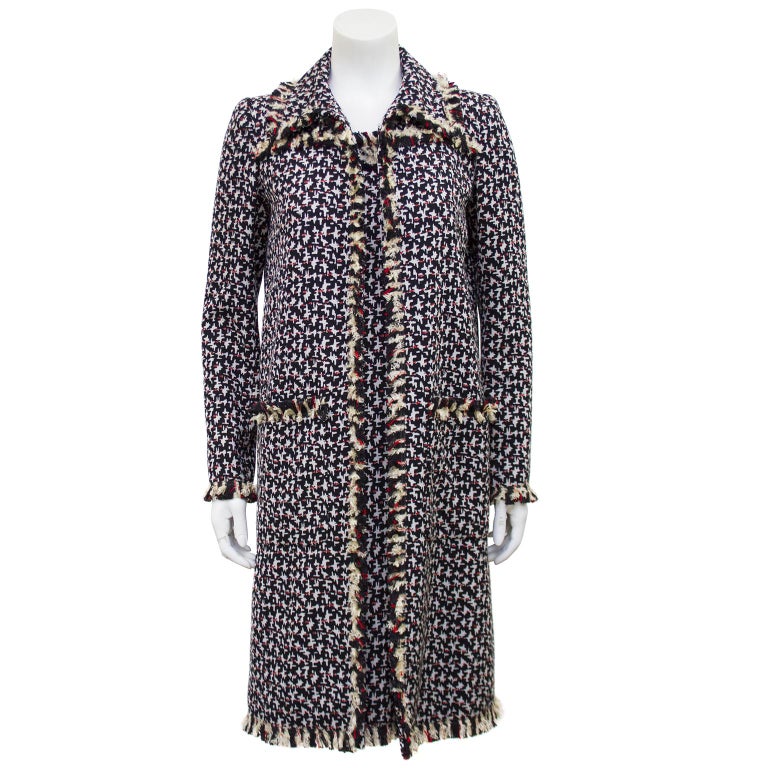 Mid 2000s Oscar de la Renta Navy and Red Abstract Houndstooth Dress ...