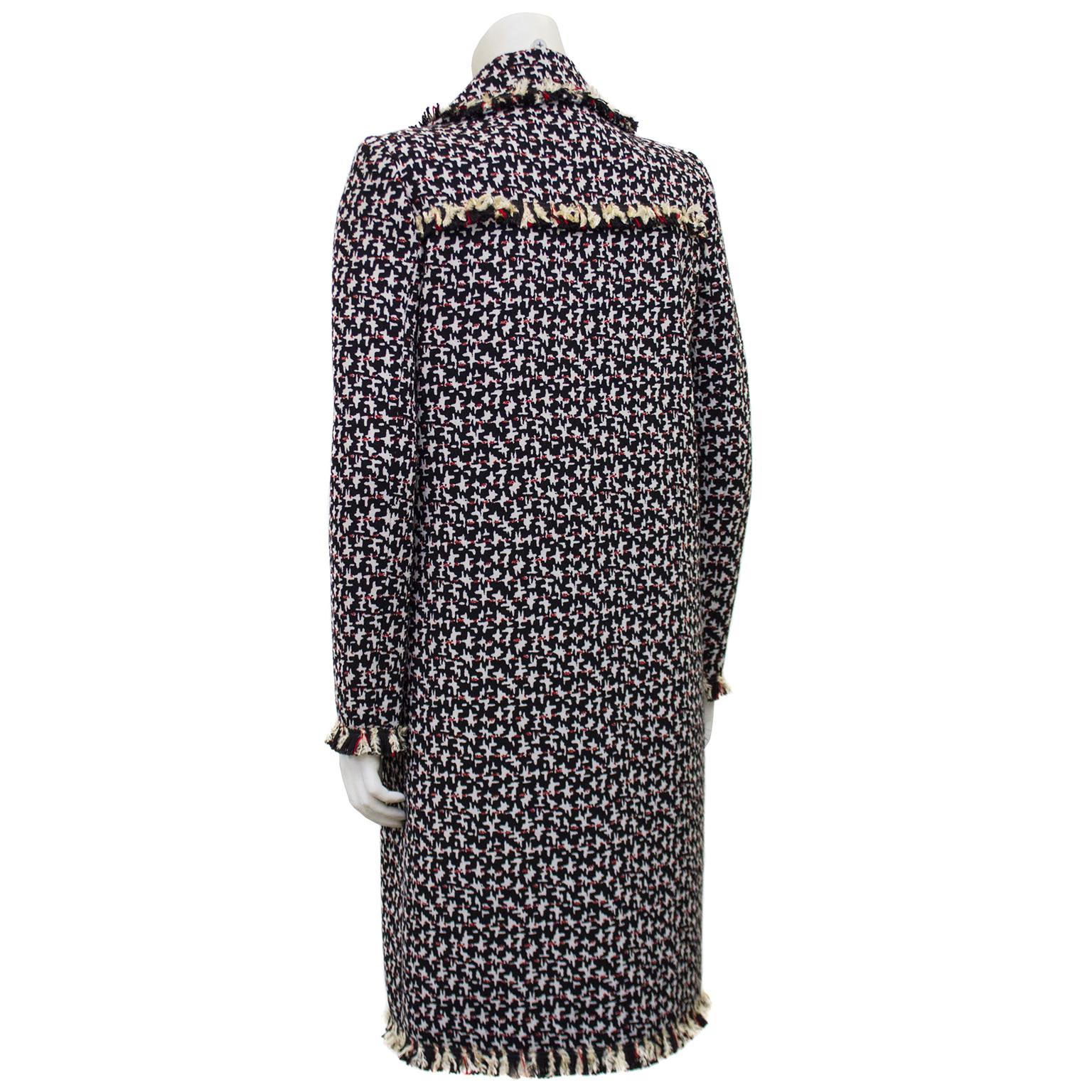Women's Mid 2000s Oscar de la Renta Navy and Red Abstract Houndstooth Dress Ensemble