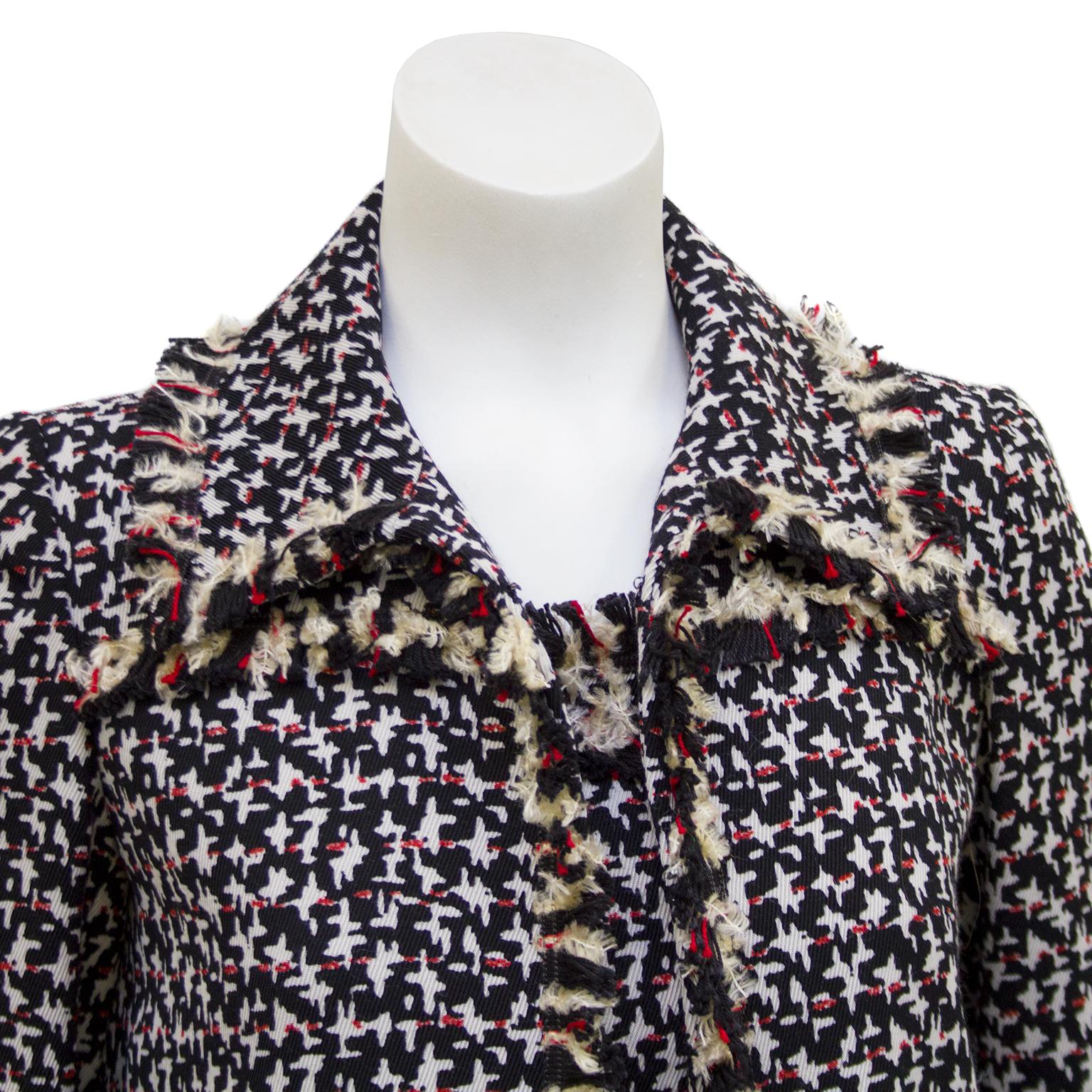 Ensemble robe pied-de-poule Oscar de la Renta bleu marine et rouge abstrait, milieu des années 2000 en vente 2