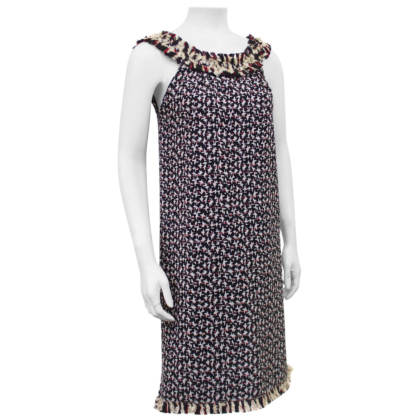 Mid 2000s Oscar de la Renta Navy and Red Abstract Houndstooth Dress Ensemble