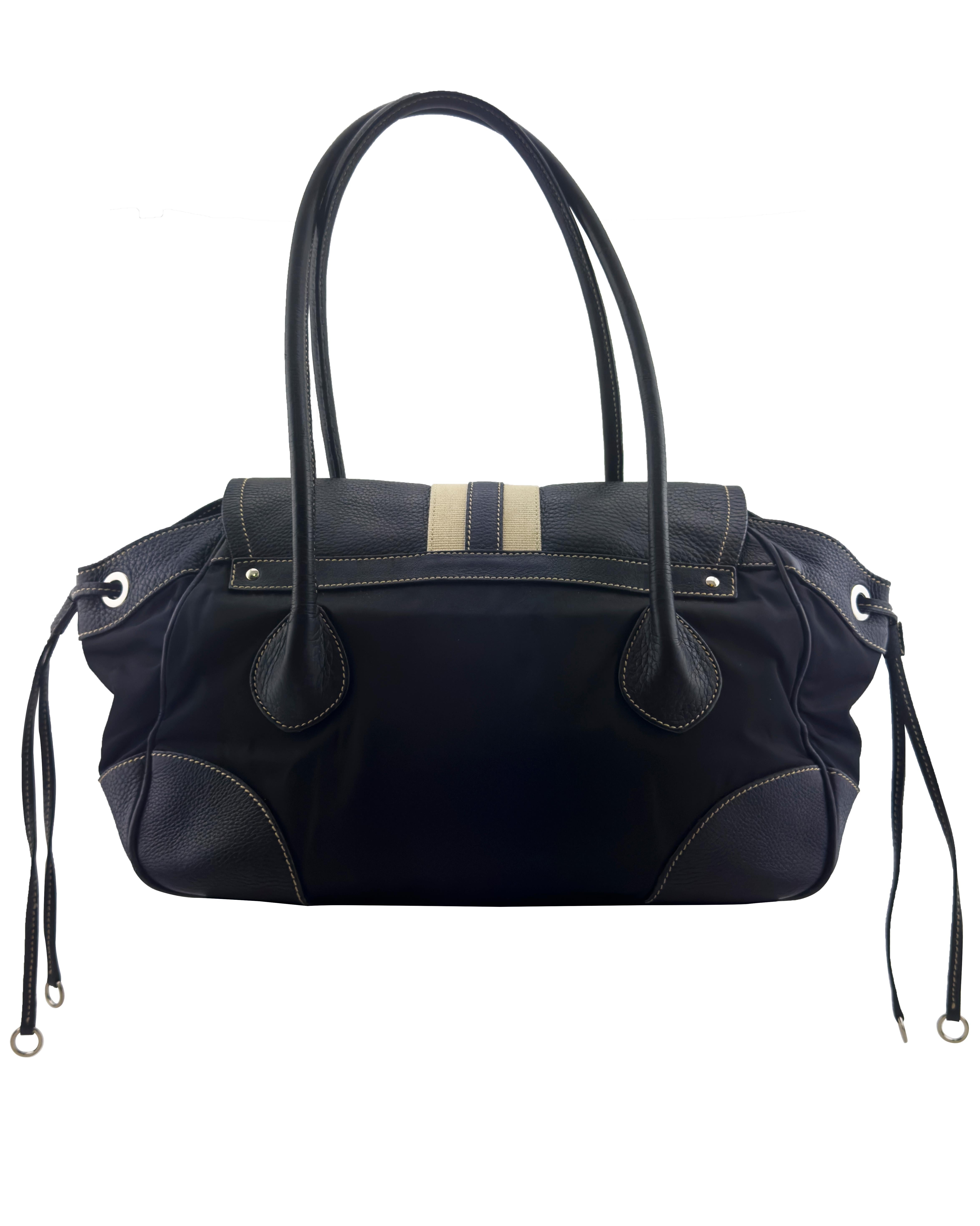 Black Mid 2000s Prada Vitello Daino Stripe Bag