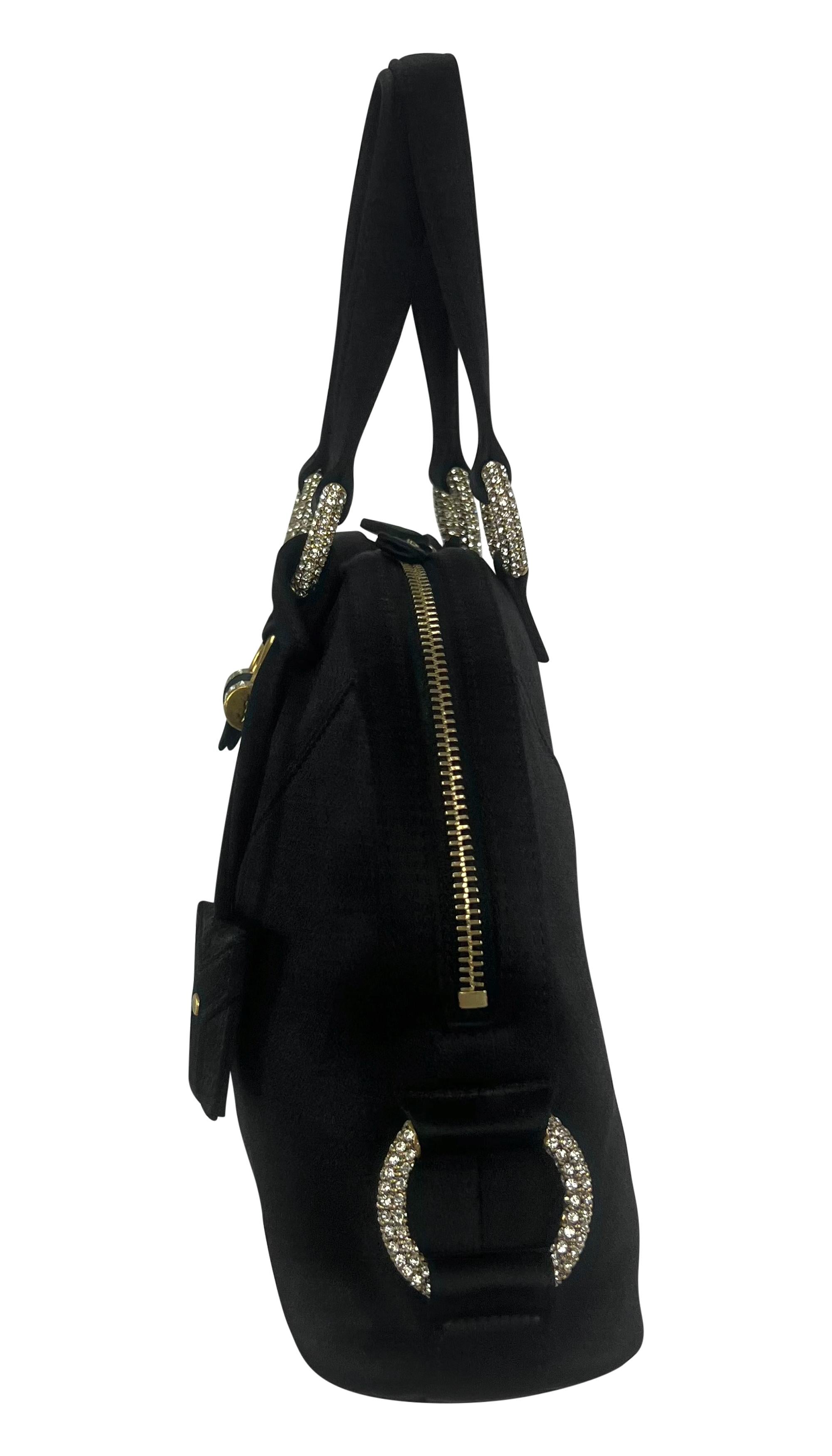 Mid 2000s Yves Saint Laurent Black Silk Satin Mini Rhinestone Muse Evening Bag In Excellent Condition For Sale In West Hollywood, CA