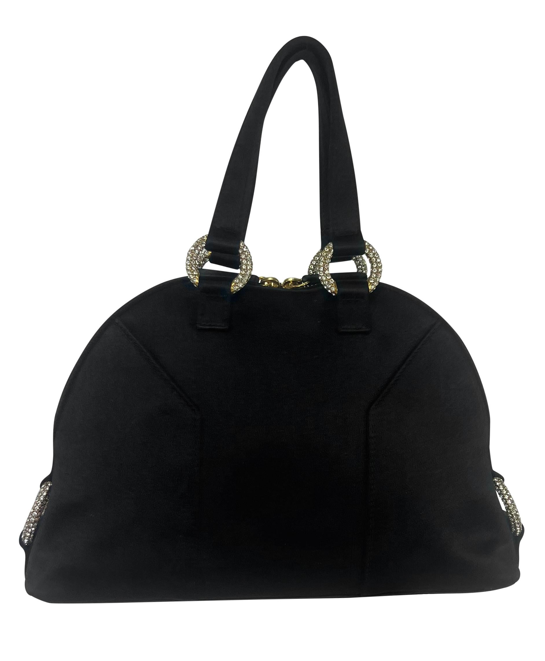 Women's Mid 2000s Yves Saint Laurent Black Silk Satin Mini Rhinestone Muse Evening Bag For Sale