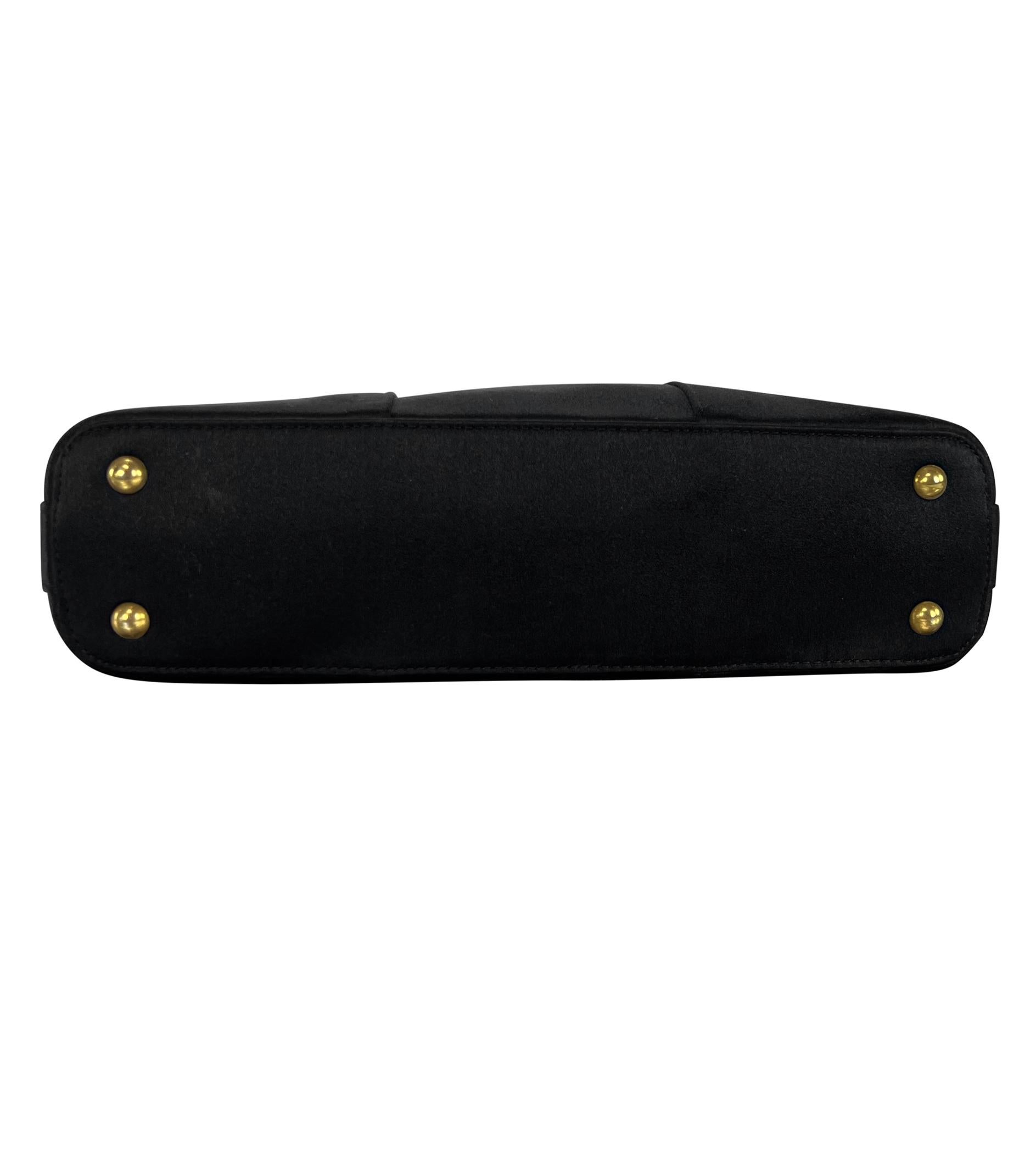 Mid 2000s Yves Saint Laurent Black Silk Satin Mini Rhinestone Muse Evening Bag For Sale 3