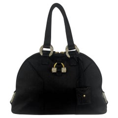 Mid 2000s Yves Saint Laurent Black Silk Satin Mini Rhinestone Muse Evening Bag