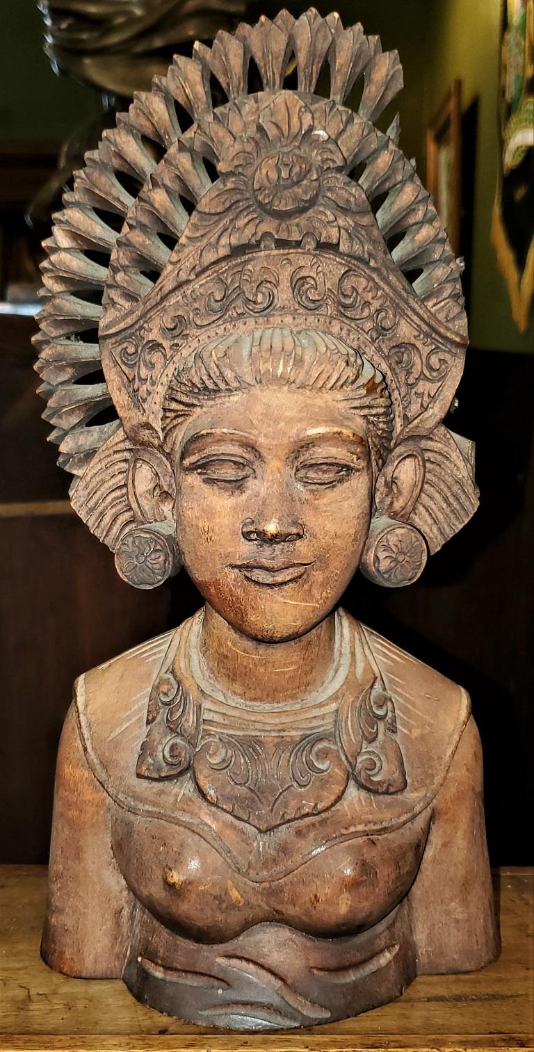 Folk Art Mid-20th Century Balinese Carved Woman Bust