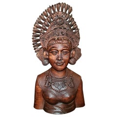 Mid-20th Century Balinese Carved Woman Bust