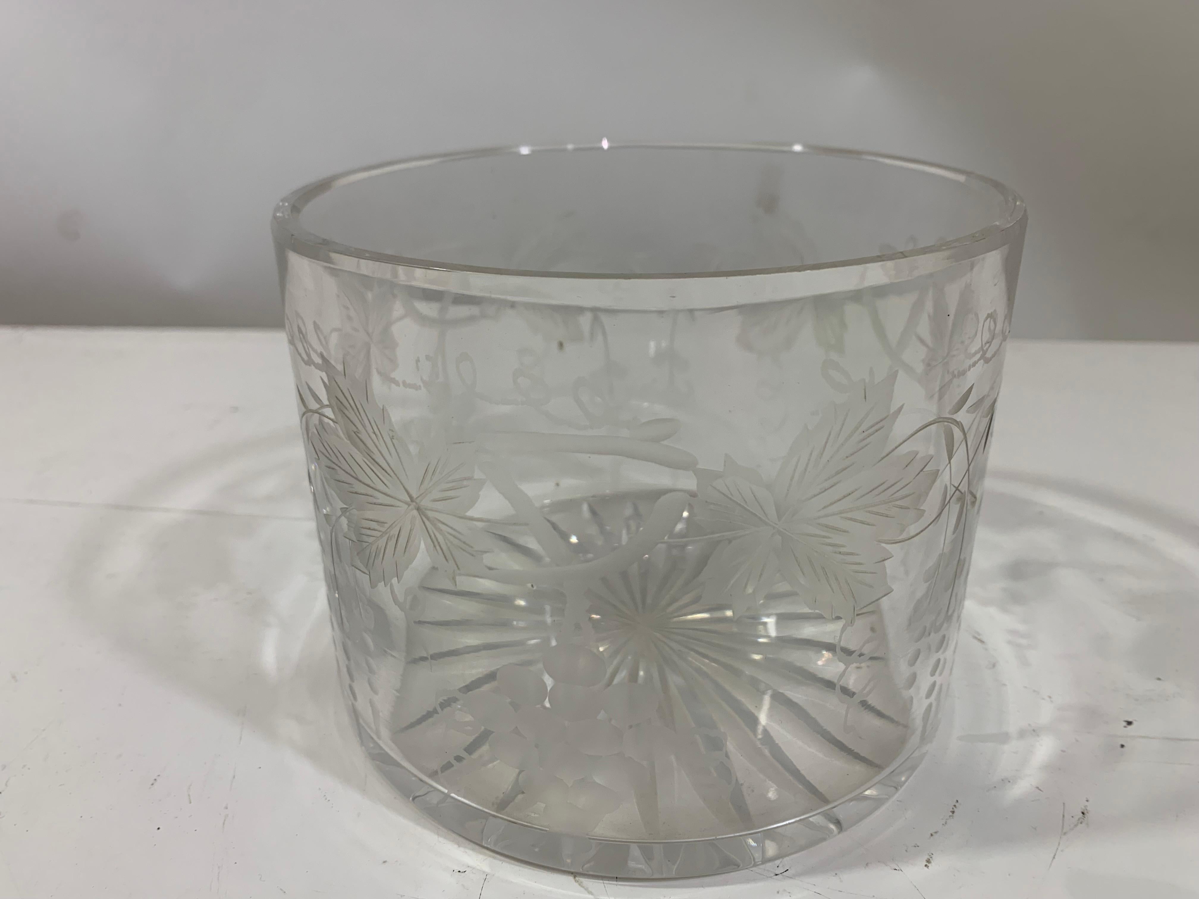 American Mid-20Century Bartlett Collins, Frosted & Etched Grapes Ice Bucket/ Serving Bowl For Sale