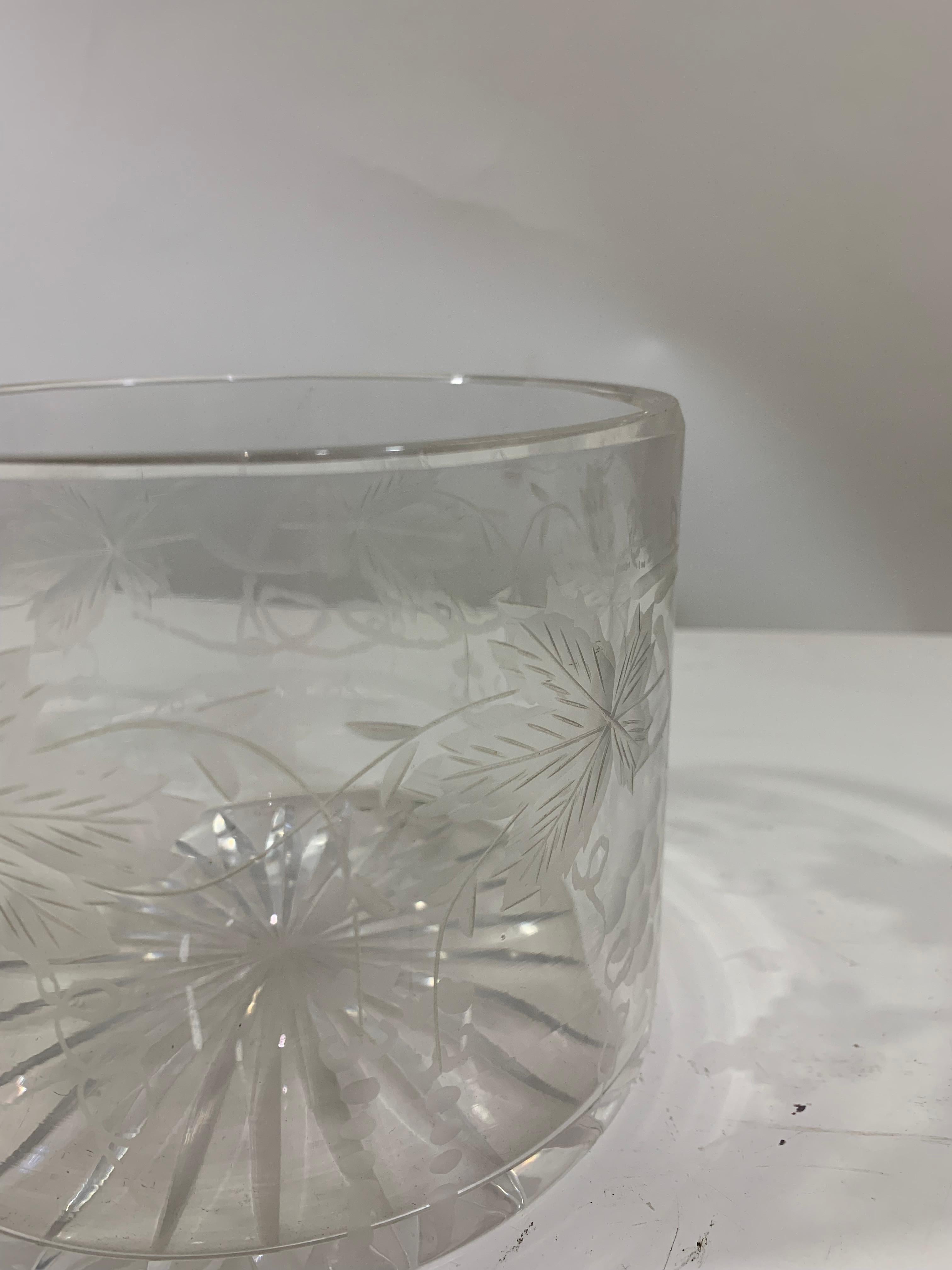 Crystal Mid-20Century Bartlett Collins, Frosted & Etched Grapes Ice Bucket/ Serving Bowl For Sale