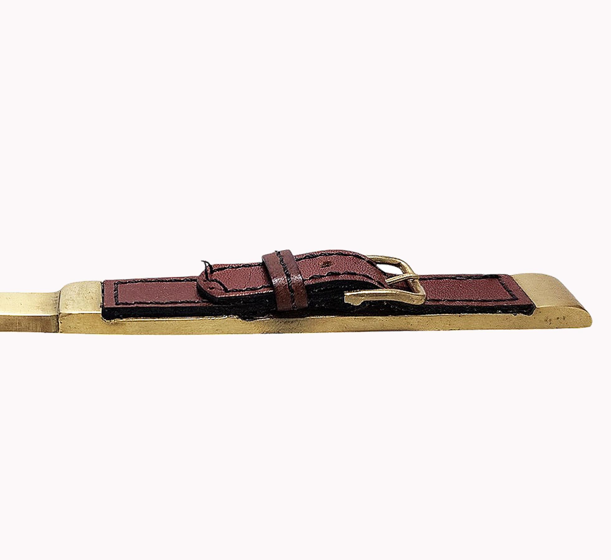 Cast Mid-20h Century Golden Brass and Leather Letter Opener/Knife by Hermès, France For Sale