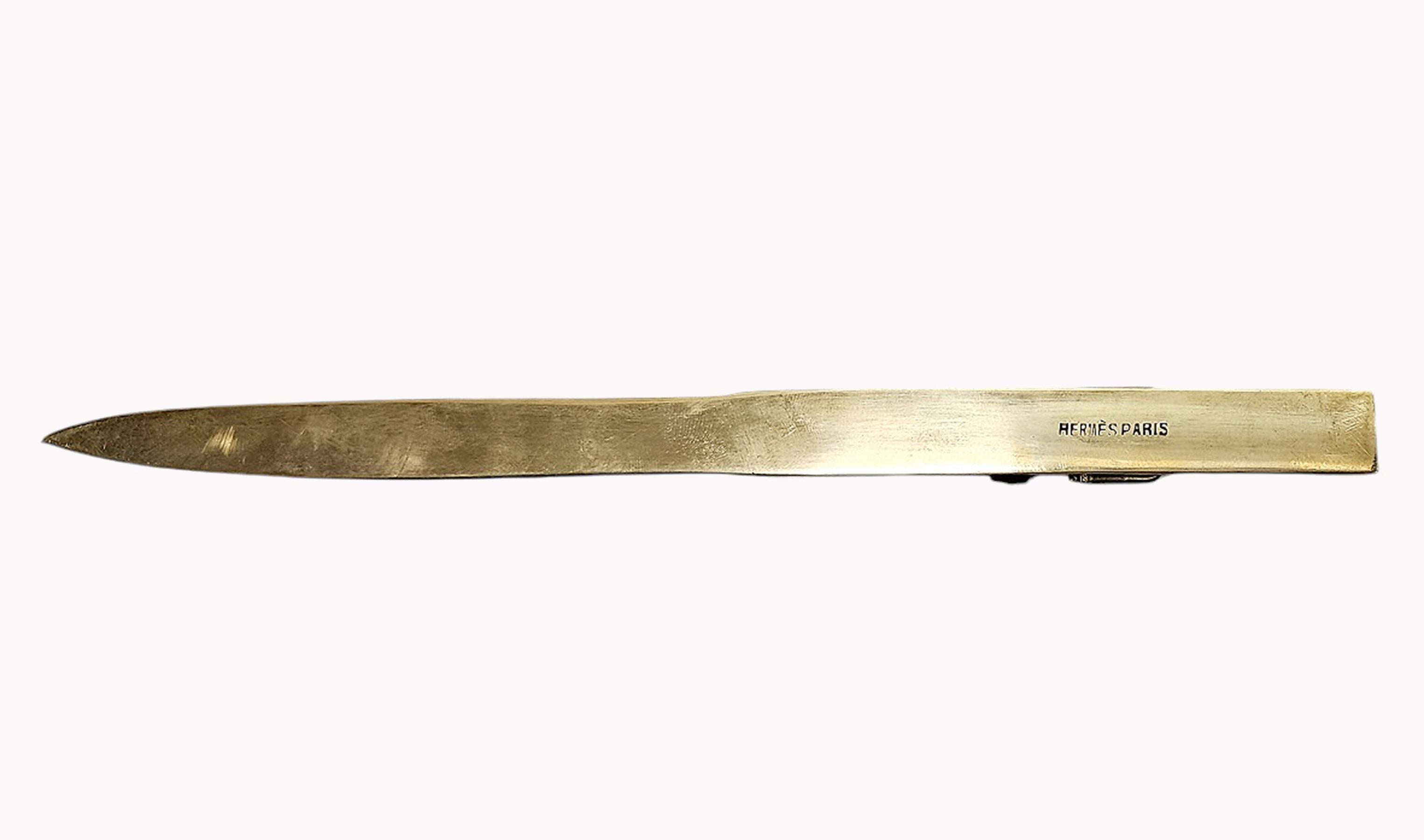 Mid-20h Century Golden Brass and Leather Letter Opener/Knife by Hermès, France In Good Condition For Sale In North Miami, FL