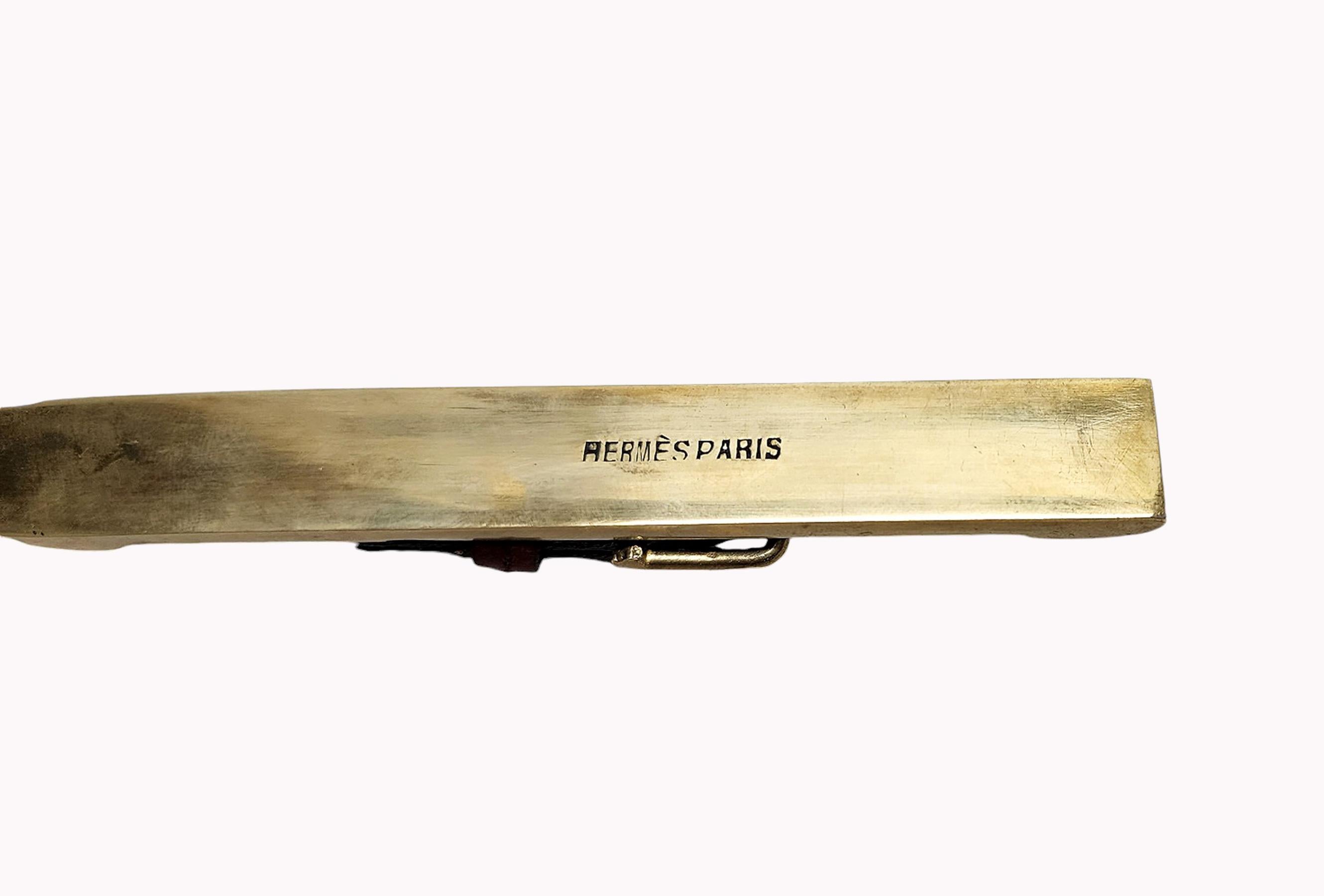 20th Century Mid-20h Century Golden Brass and Leather Letter Opener/Knife by Hermès, France For Sale
