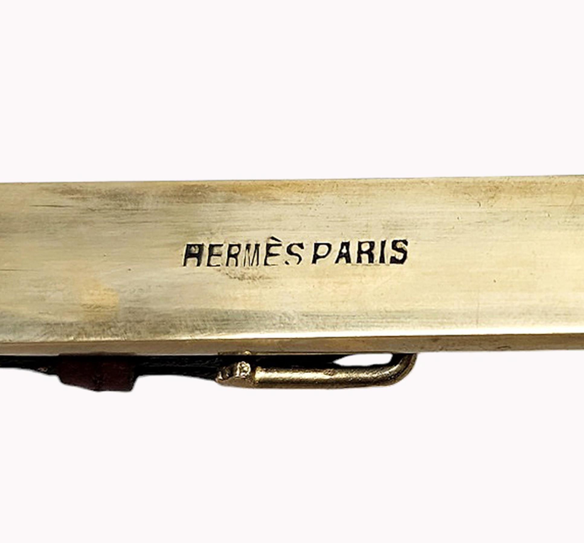 Metal Mid-20h Century Golden Brass and Leather Letter Opener/Knife by Hermès, France For Sale
