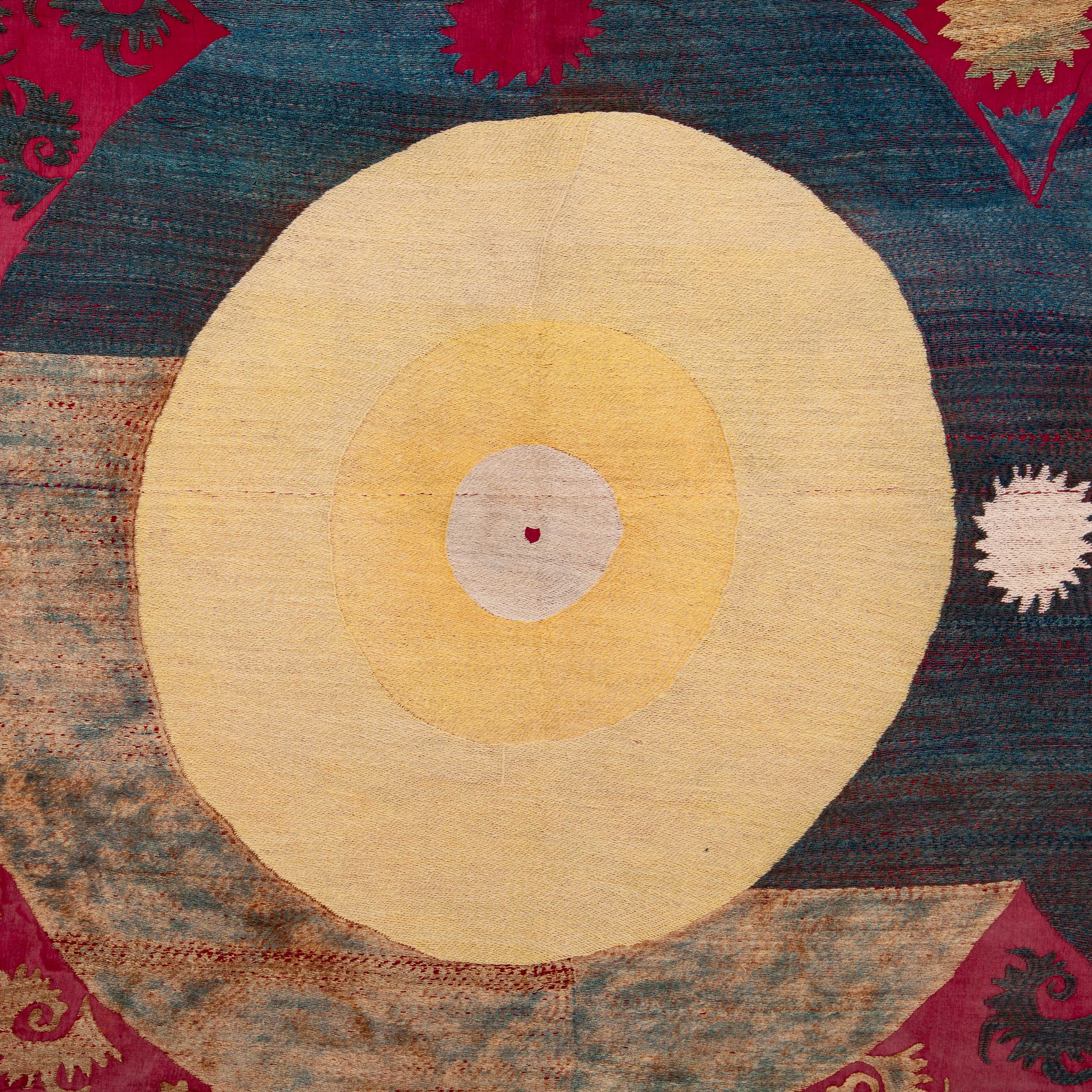 Mid-20th Century Abstract Suzani from Uzbekistan In Fair Condition In Istanbul, TR