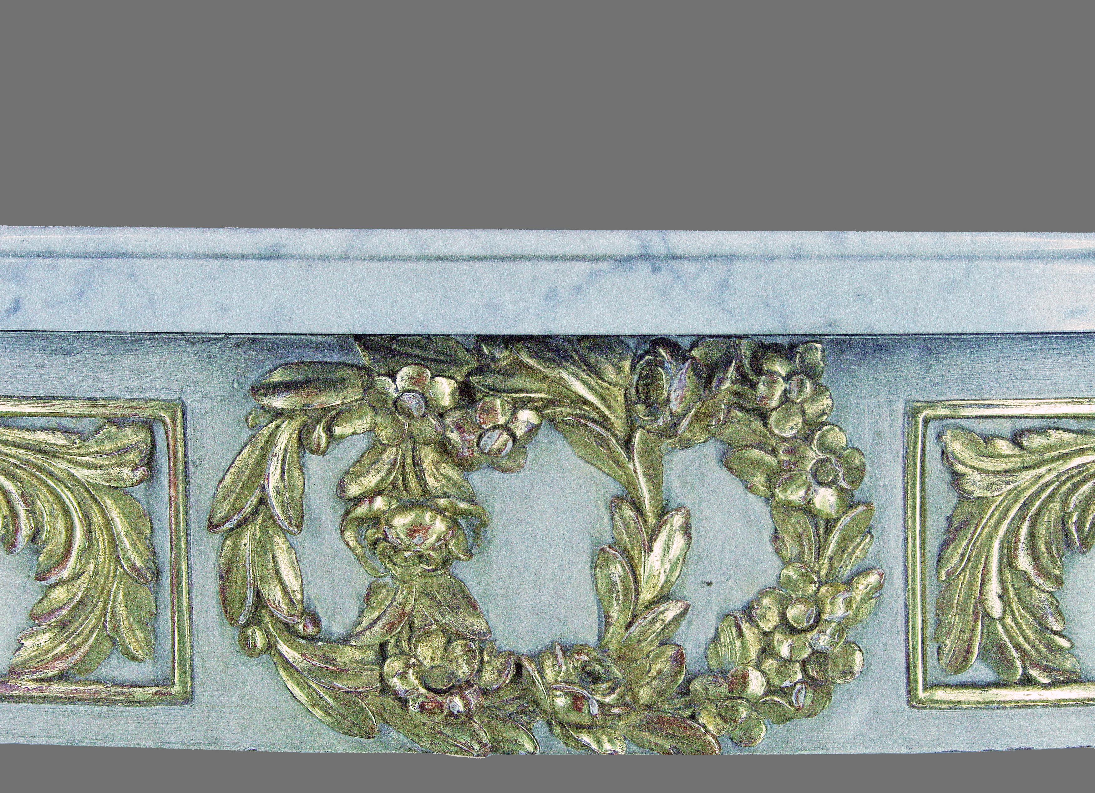 Carved Mid-20th C. Argentine Giltwood and Marble Demi-Lune Console by Maison Jansen For Sale