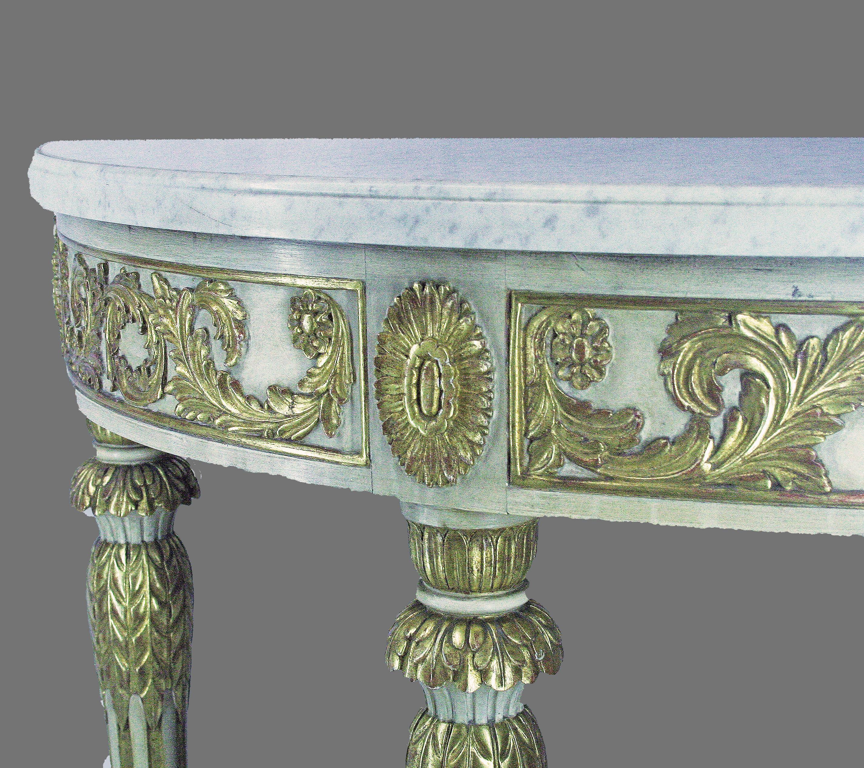 Mid-20th C. Argentine Giltwood and Marble Demi-Lune Console by Maison Jansen In Good Condition For Sale In North Miami, FL
