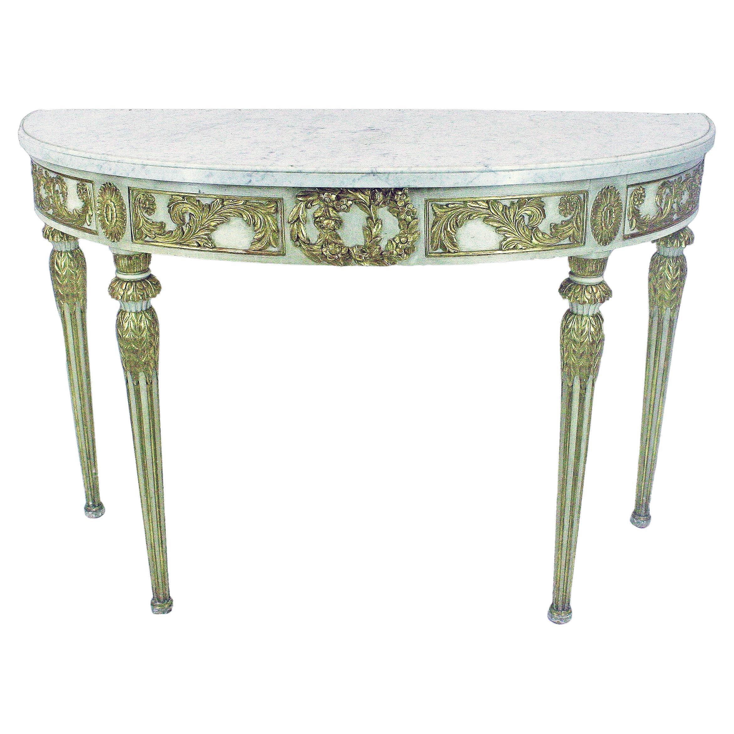 Mid-20th C. Argentine Giltwood and Marble Demi-Lune Console by Maison Jansen For Sale