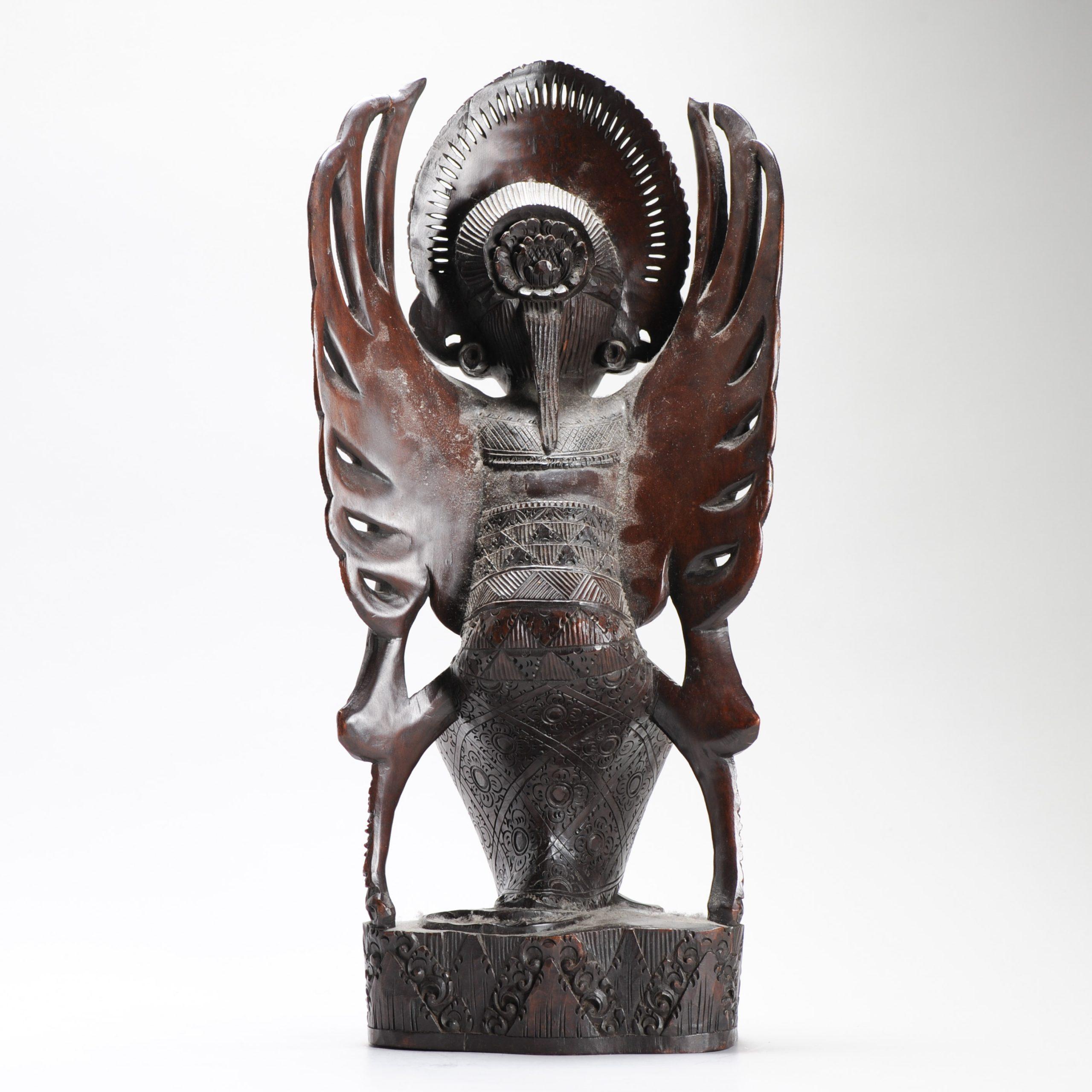 Mid 20th C Art Deco Balinese Indonesia Wood Carved Women Lady Statue Bali For Sale 5