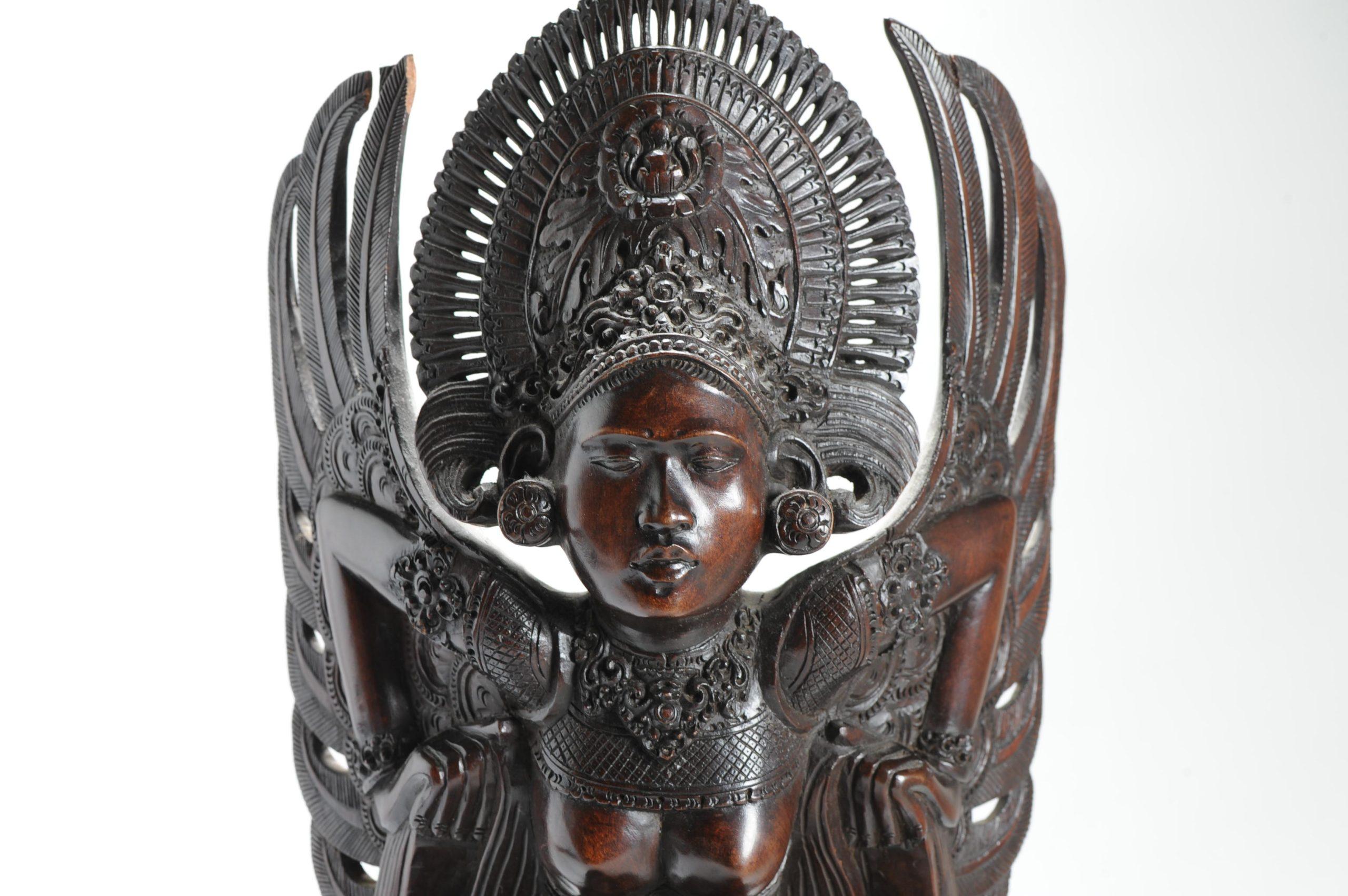 Mid 20th C Art Deco Balinese Indonesia Wood Carved Women Lady Statue Bali For Sale 6