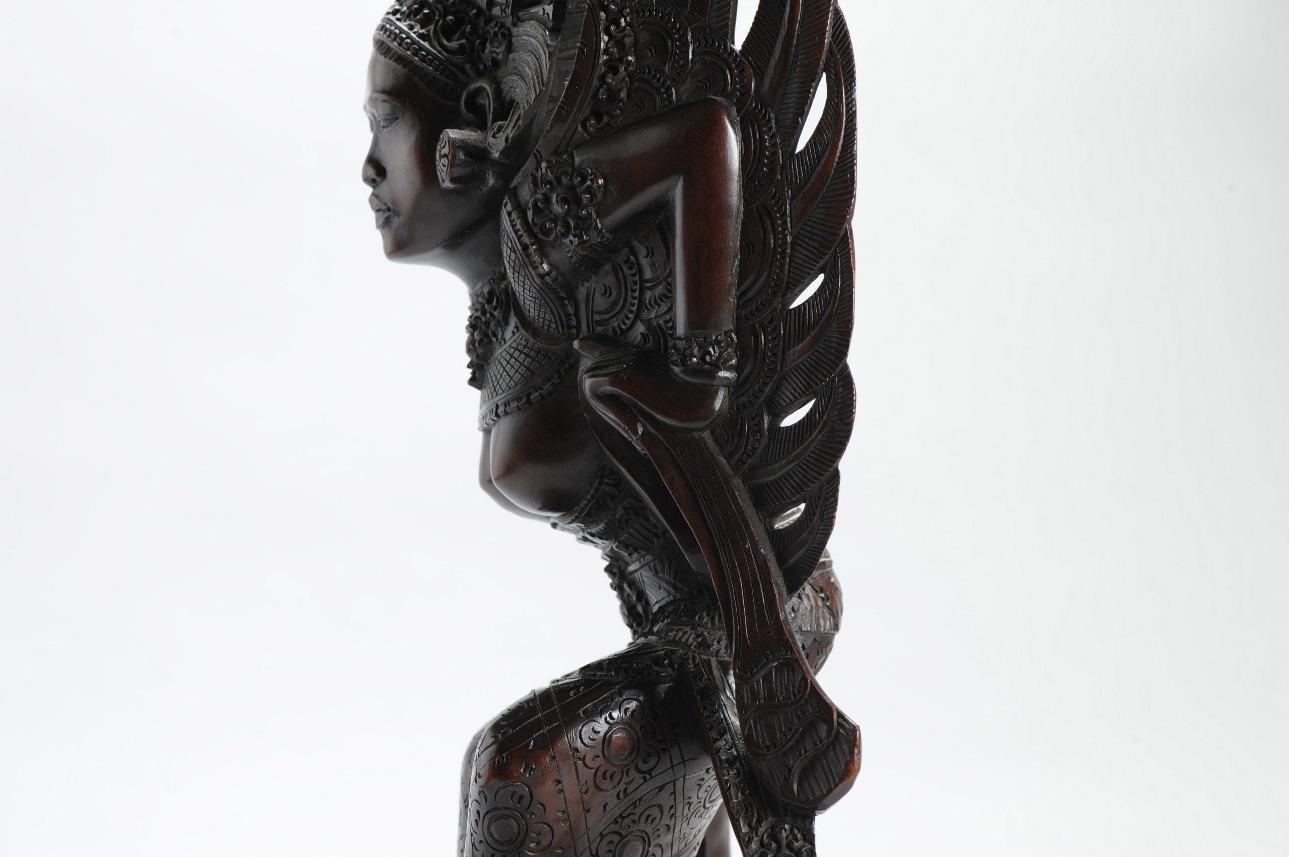 Mid 20th C Art Deco Balinese Indonesia Wood Carved Women Lady Statue Bali For Sale 12
