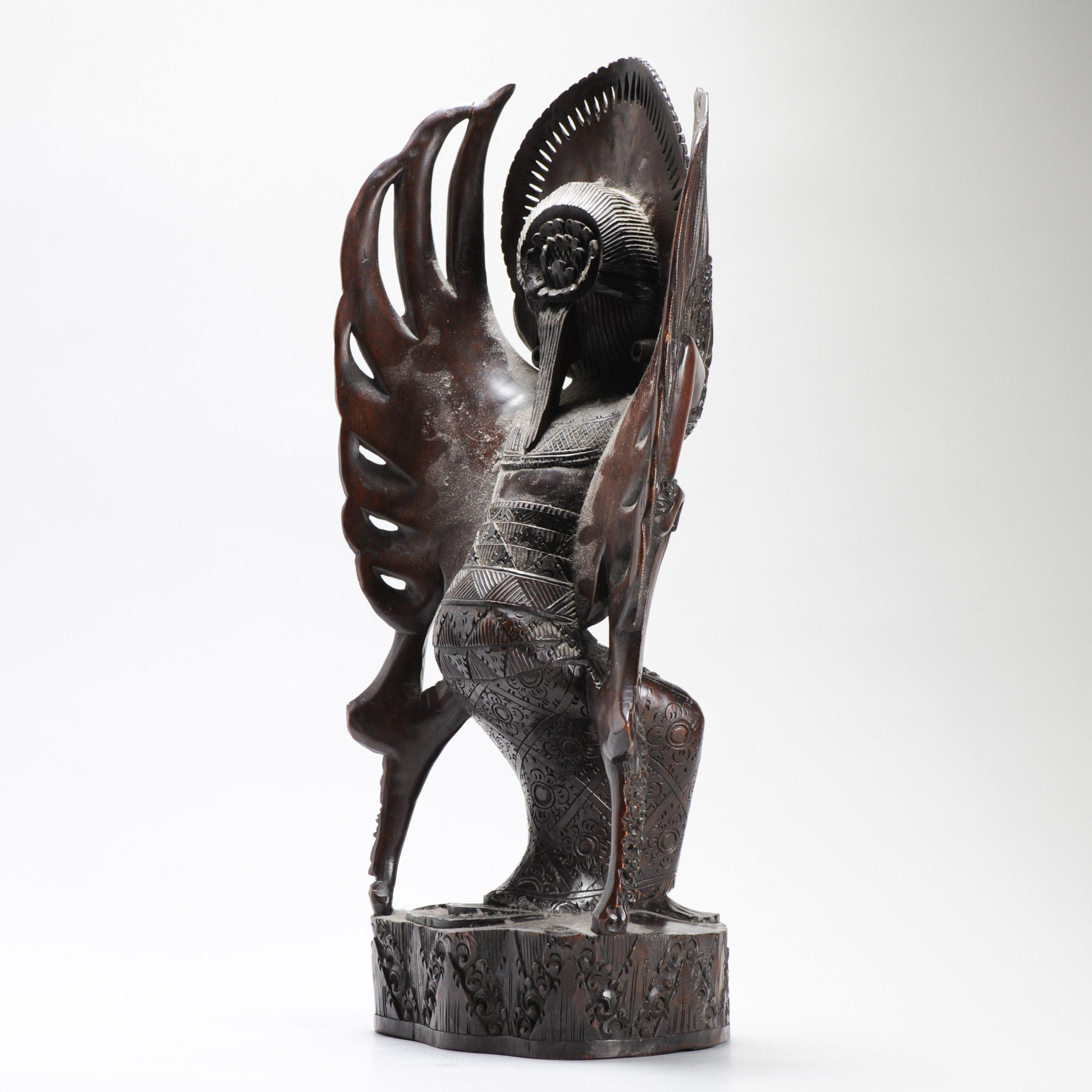 Indonesian Mid 20th C Art Deco Balinese Indonesia Wood Carved Women Lady Statue Bali For Sale
